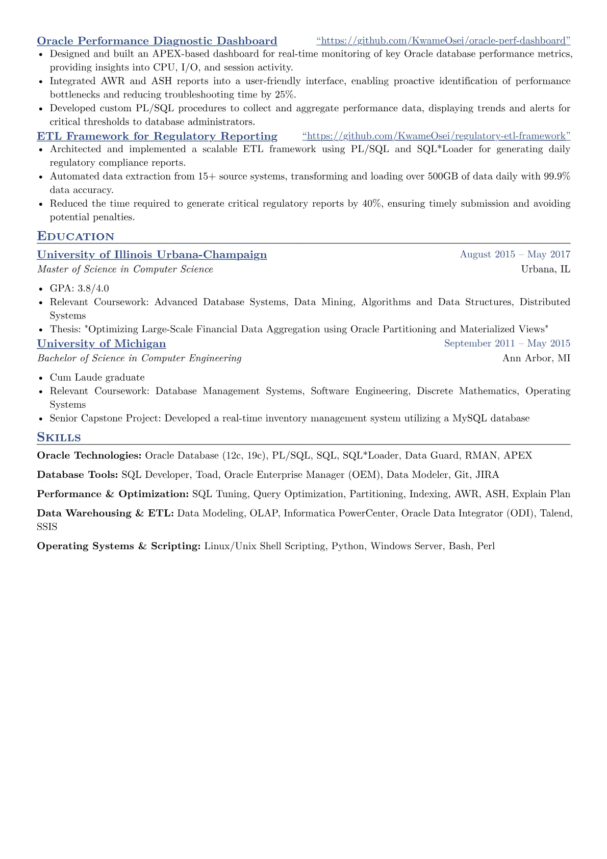 Senior Oracle Developer resume example, Senior Oracle Developer, page 2
