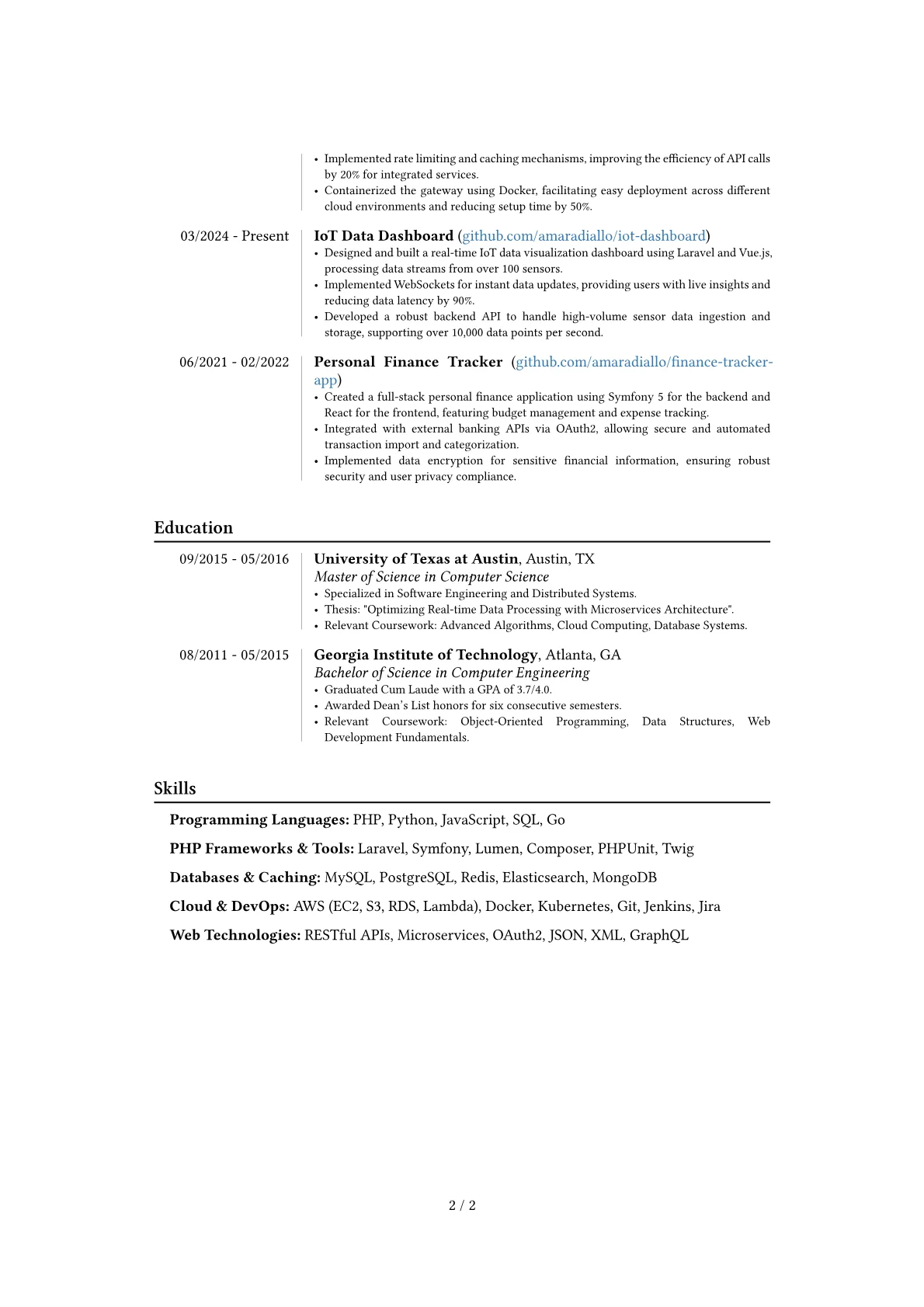 Senior PHP Developer resume example, Career changer, page 2