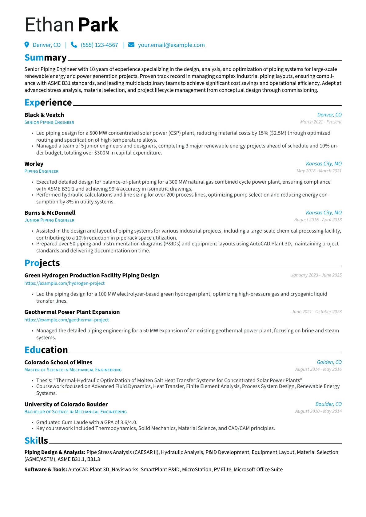 Senior Piping Engineer resume example, Senior Piping Engineer, page 1