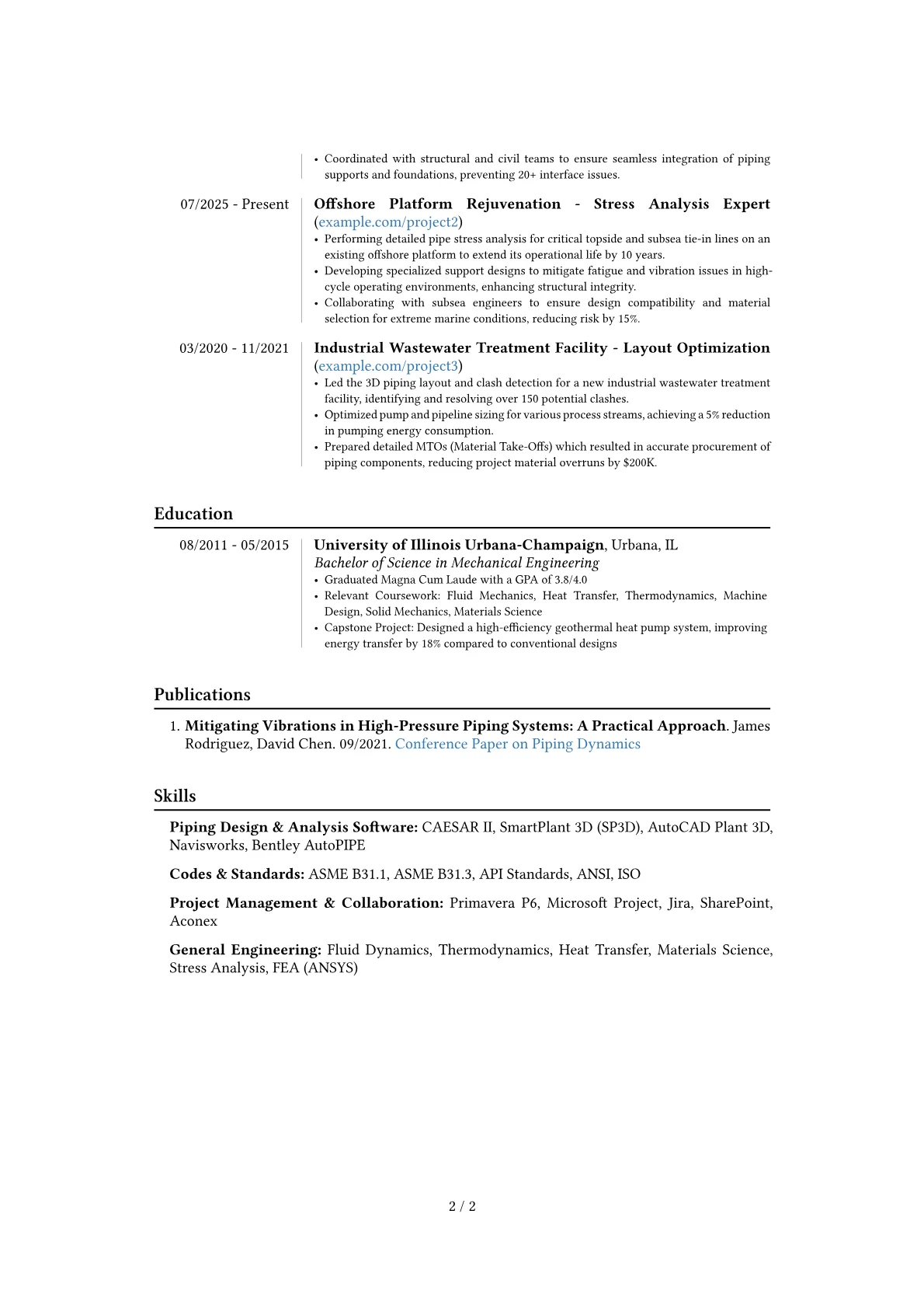 Senior Piping Engineer resume example, Career changer, page 2