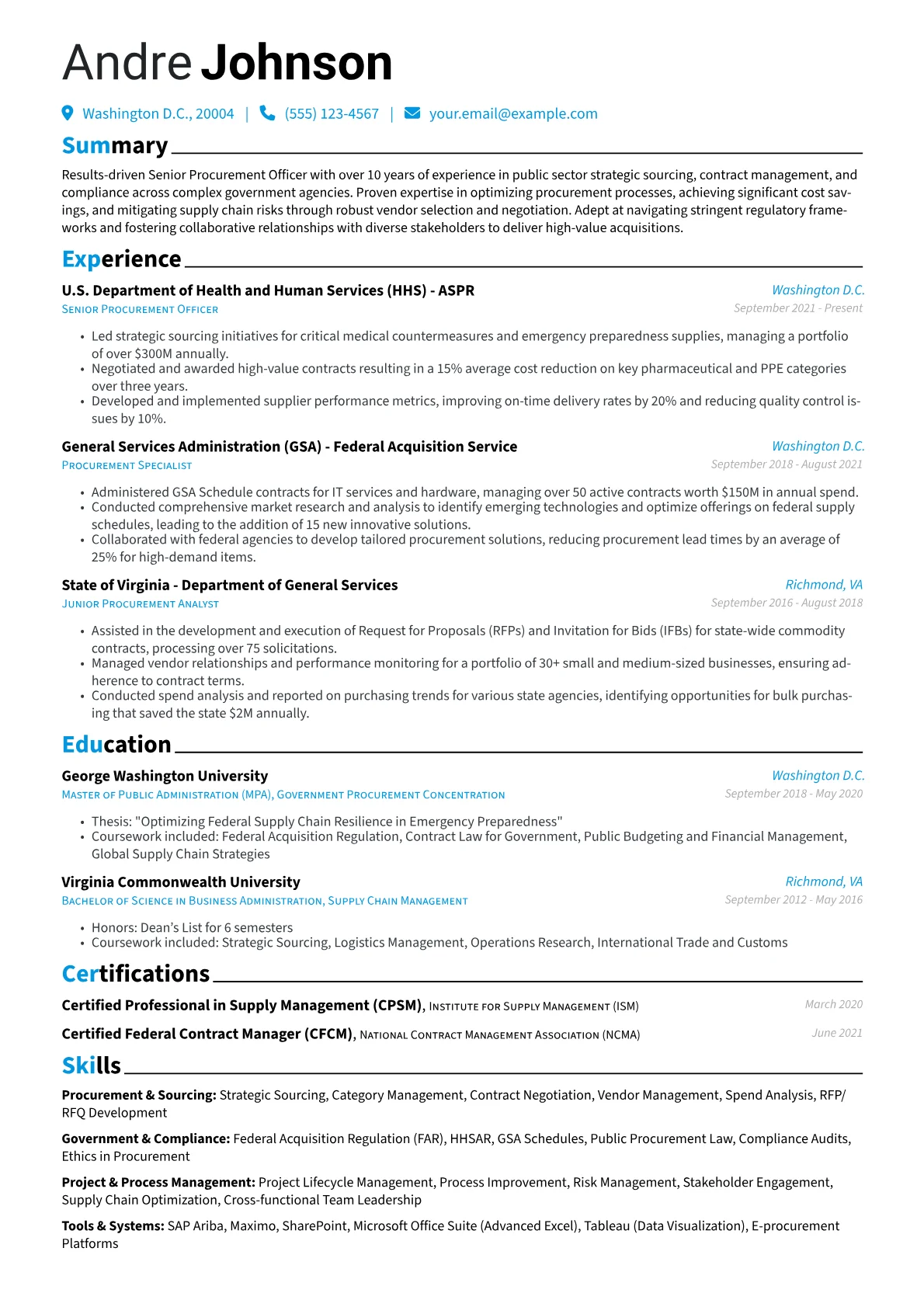 Senior Procurement Officer resume example, Senior Procurement Officer, page 1