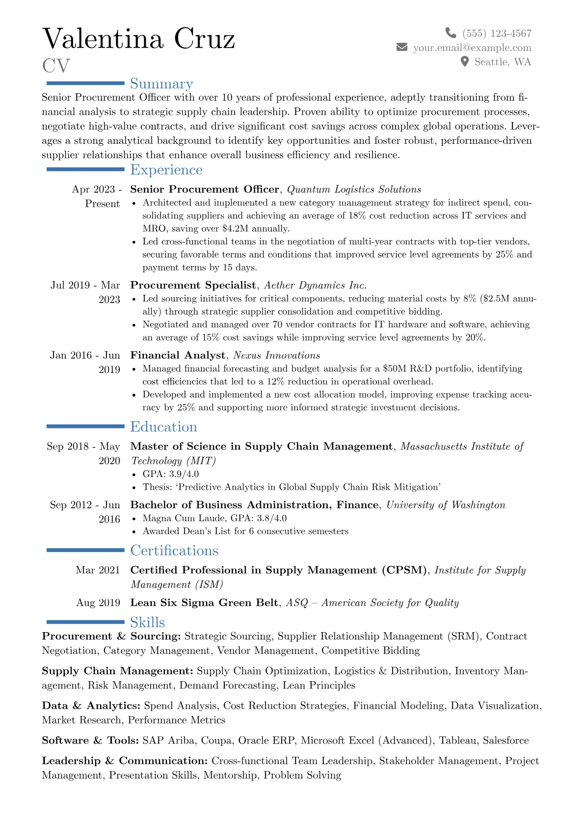 Senior Procurement Officer resume example, Career changer, page 1