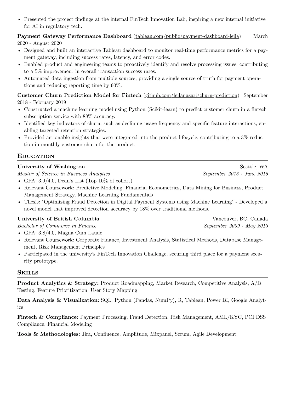 Senior Product Analyst resume example, Senior Product Analyst, page 2