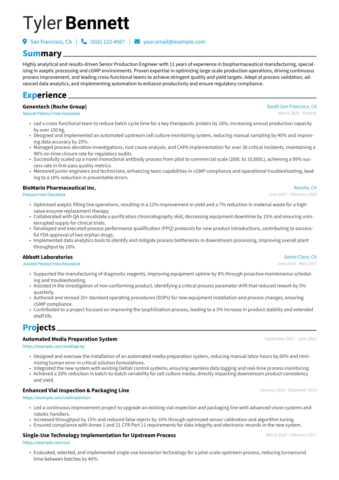 Senior Production Engineer resume example, Senior Production Engineer, page 1