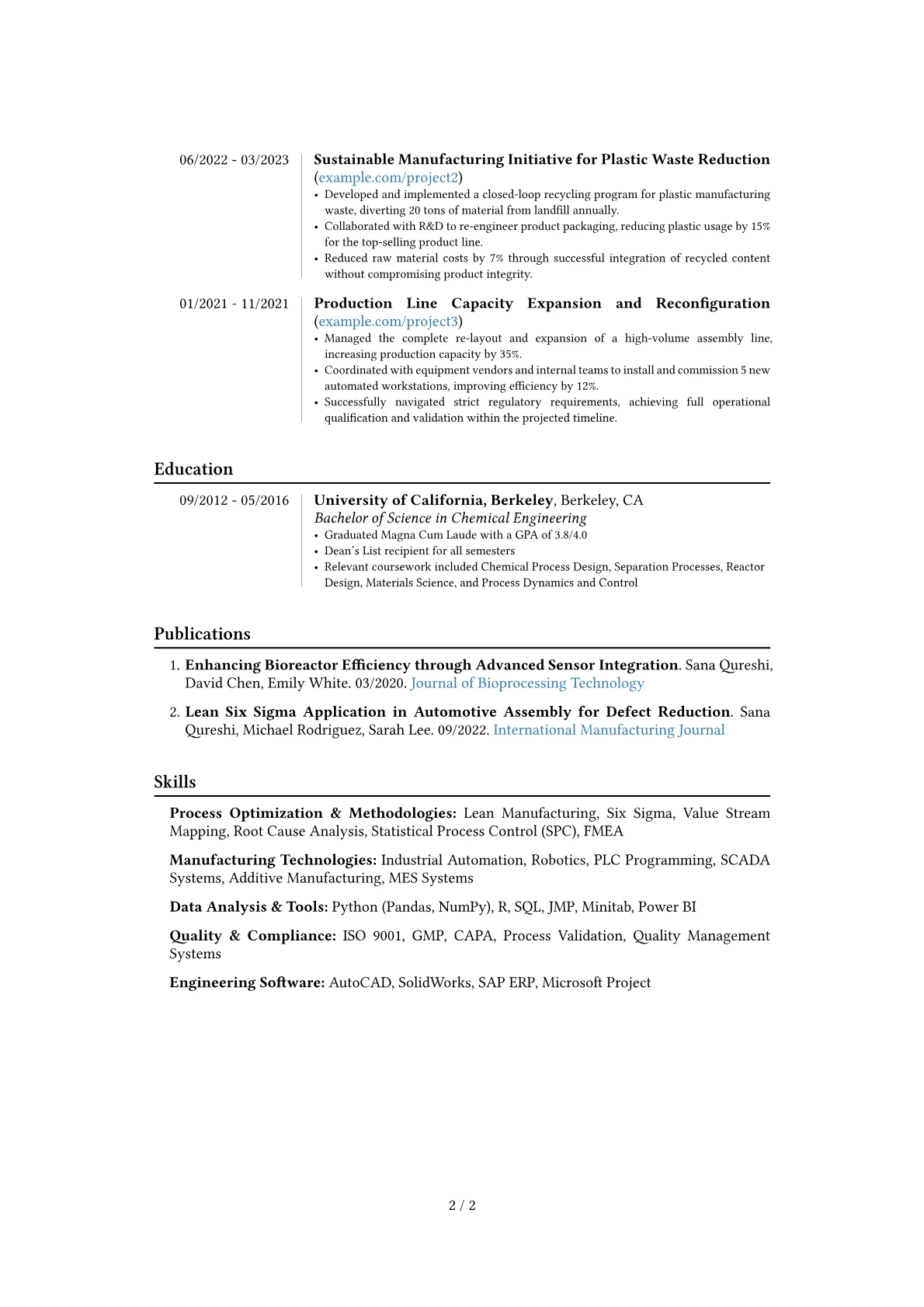 Senior Production Engineer resume example, Career changer, page 2