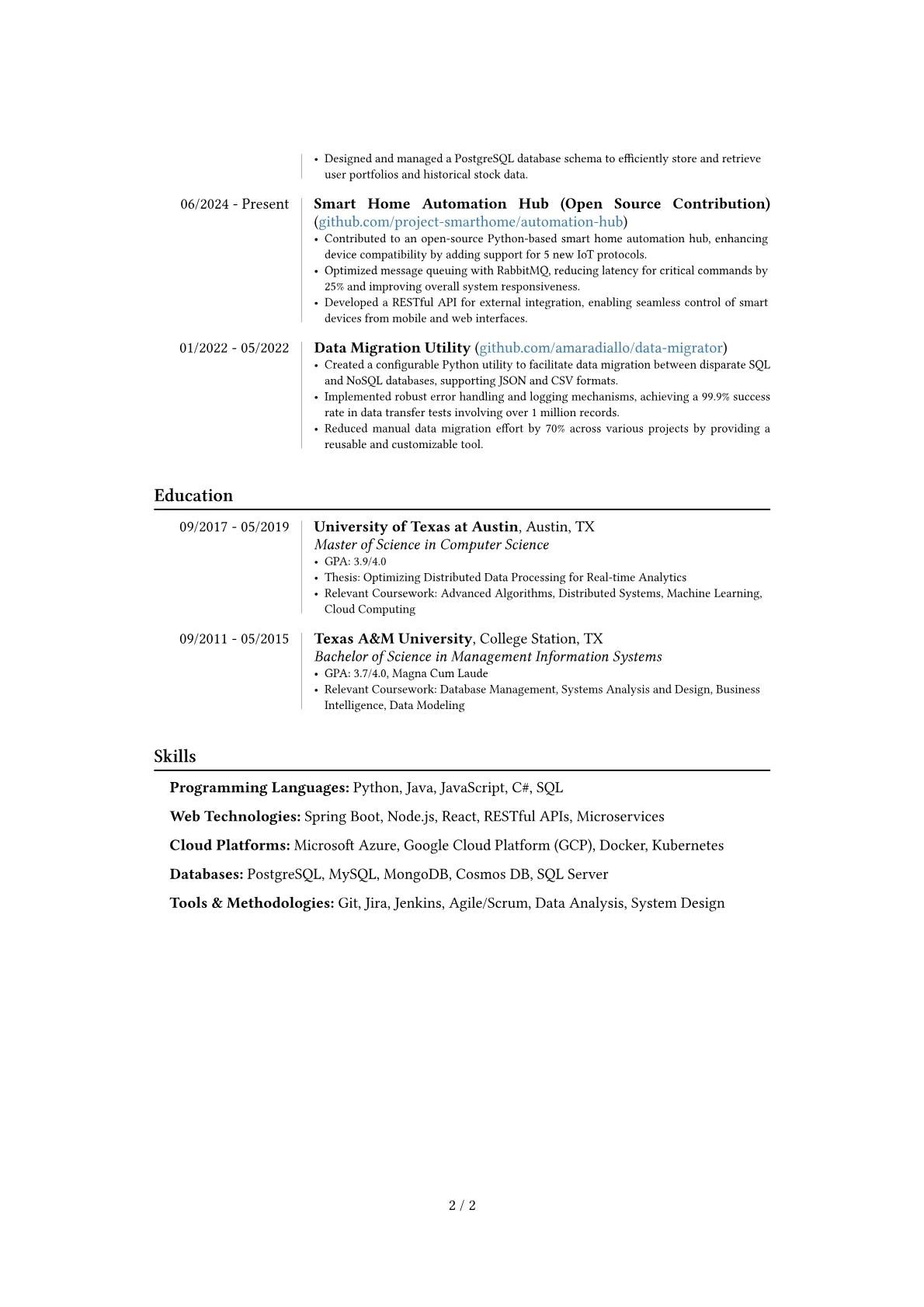 Senior Programmer Analyst resume example, Career changer, page 2