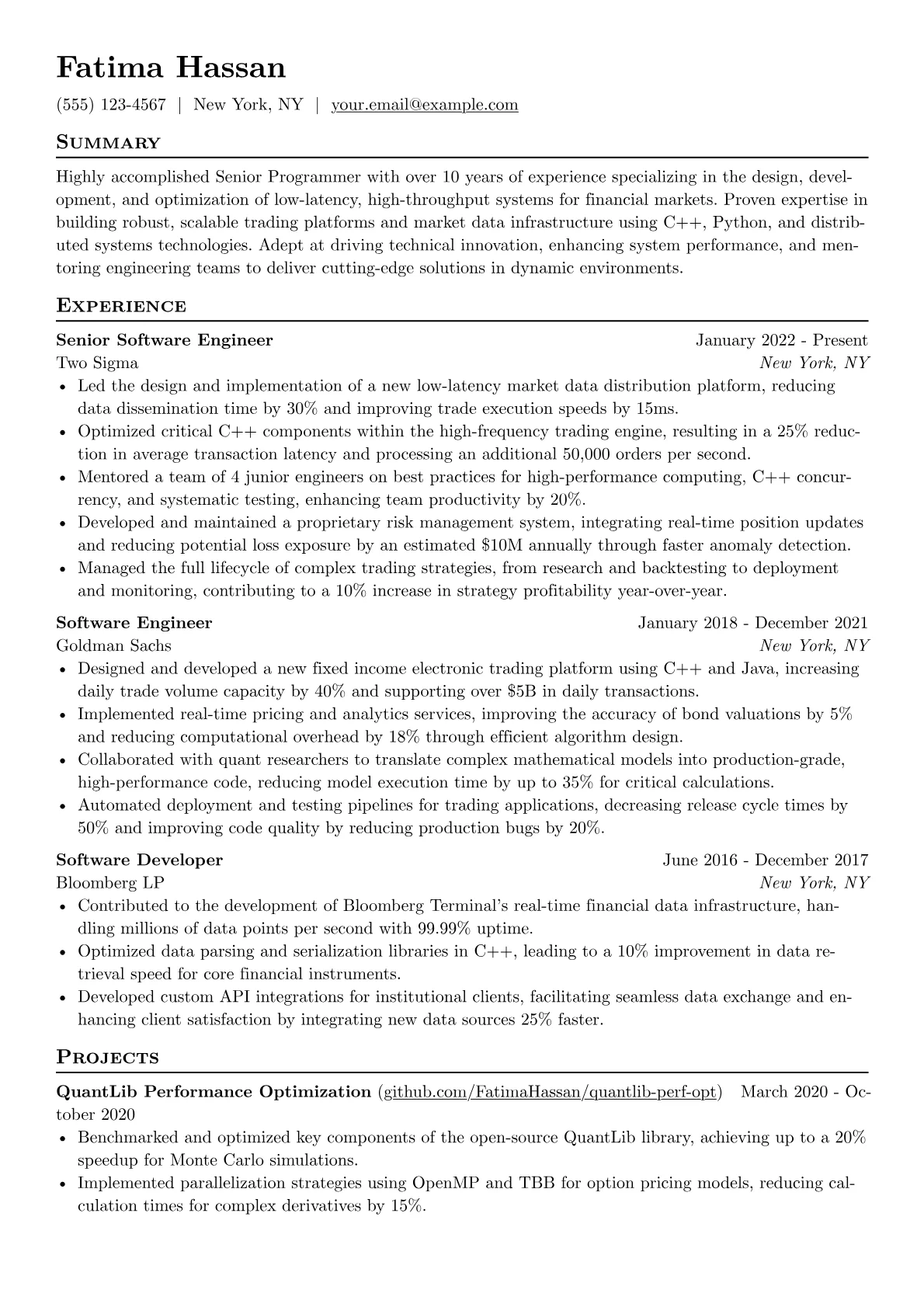 Senior Programmer resume example, Senior Programmer, page 1