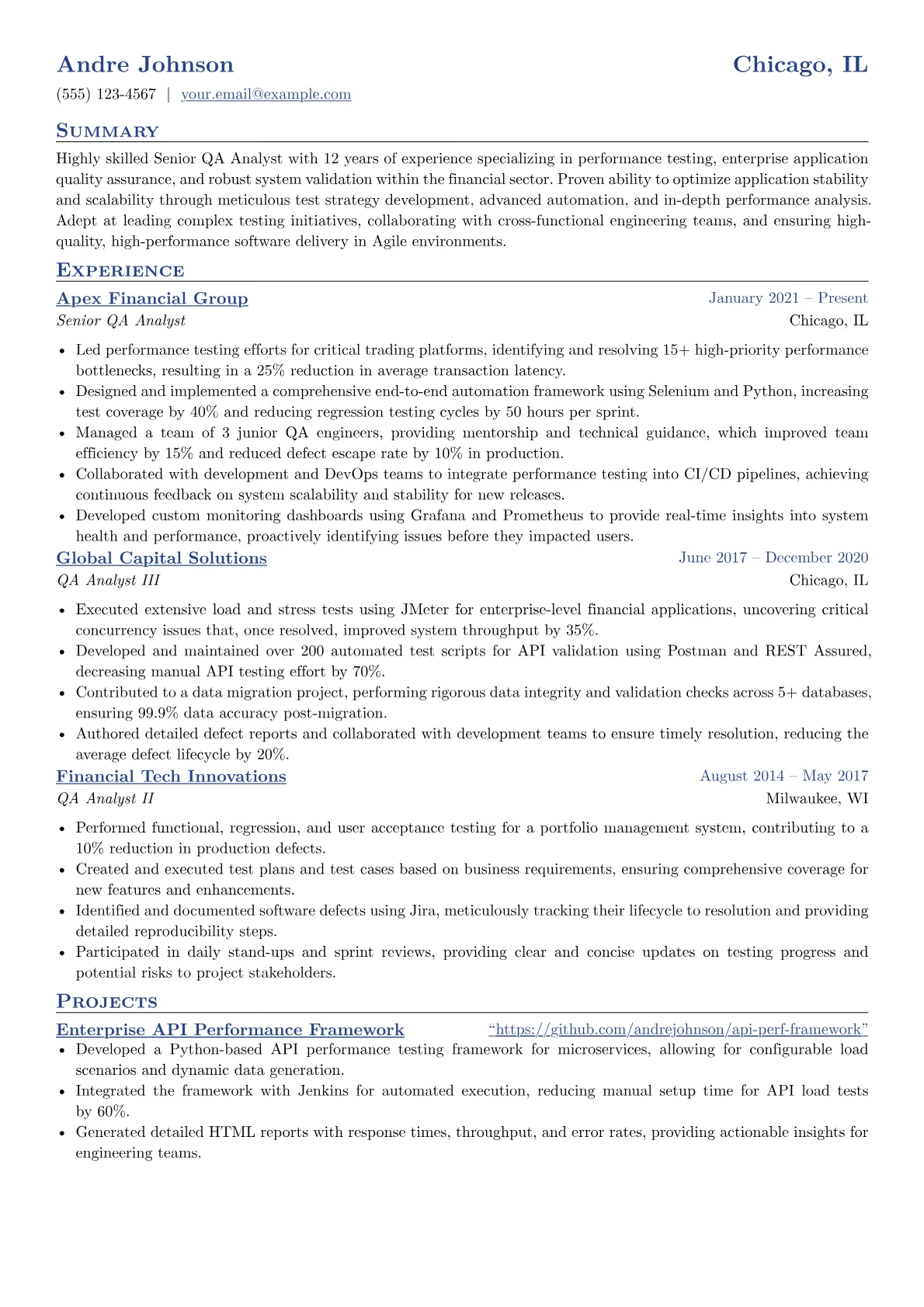 Senior QA Analyst resume example, Senior QA Analyst, page 1