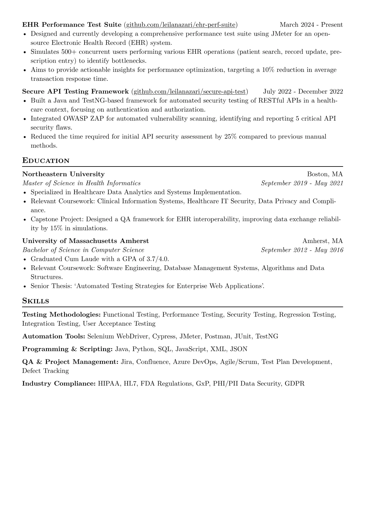 Senior Quality Analyst resume example, Senior Quality Analyst, page 2