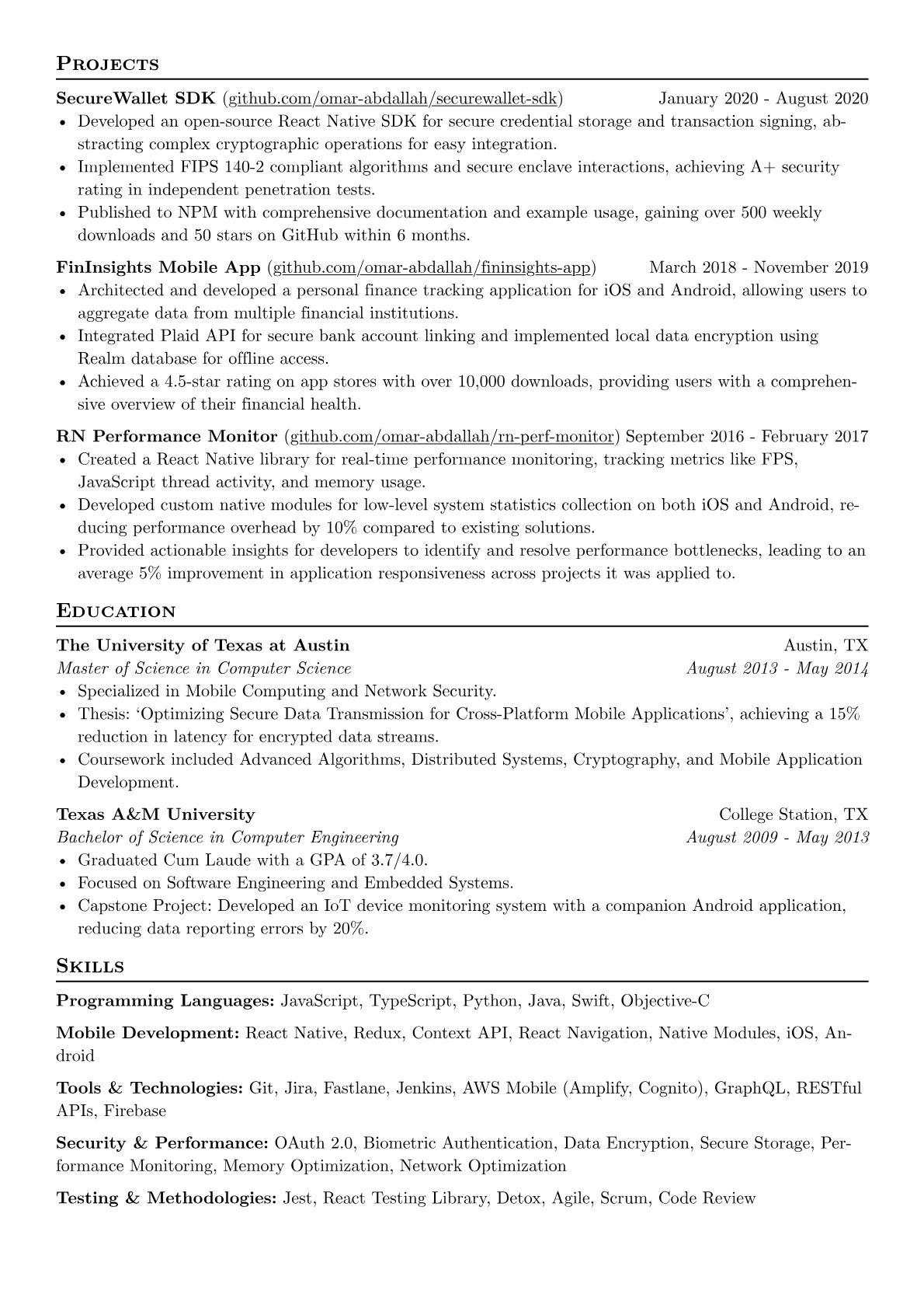 Senior React Native Developer resume example, Senior React Native, page 2