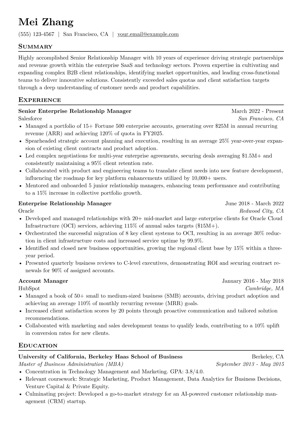 Senior Relationship Manager resume example, Senior Relationship, page 1