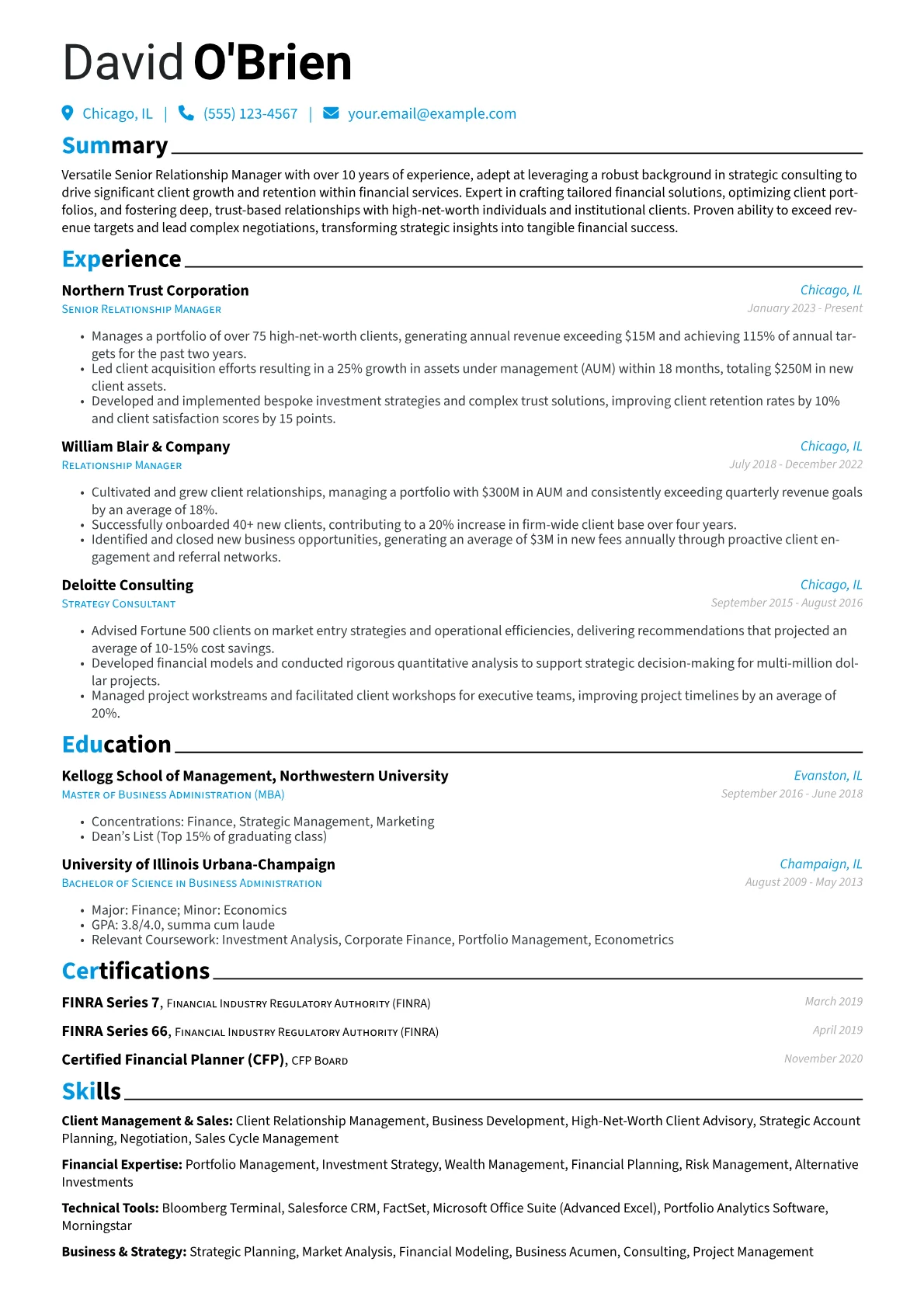Senior Relationship Manager resume example, Career changer, page 1