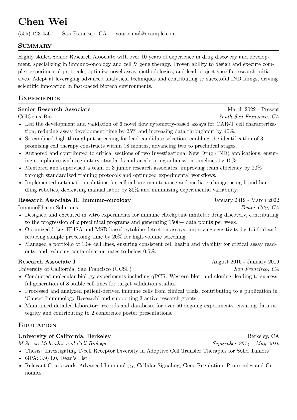 Senior Research Associate resume example, Cell & Gene Therapy, page 1