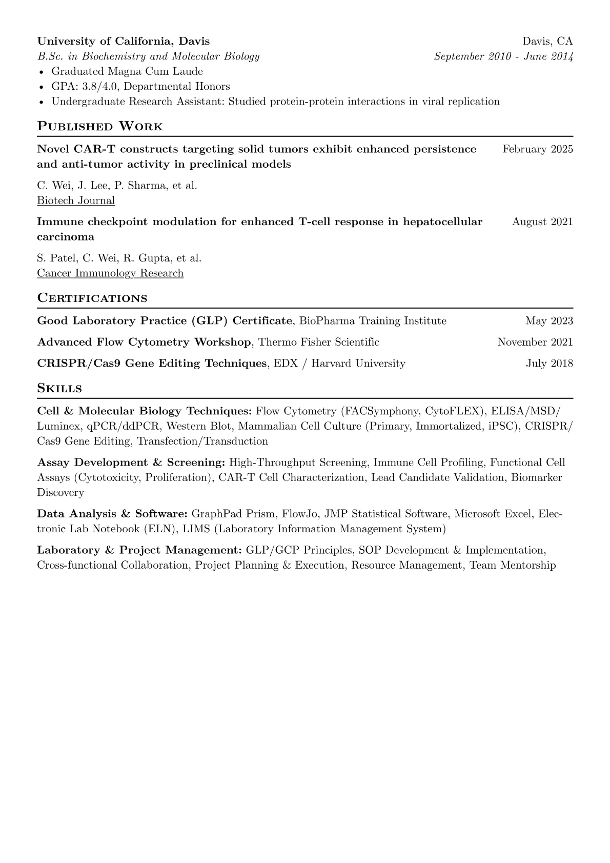Senior Research Associate resume example, Cell & Gene Therapy, page 2
