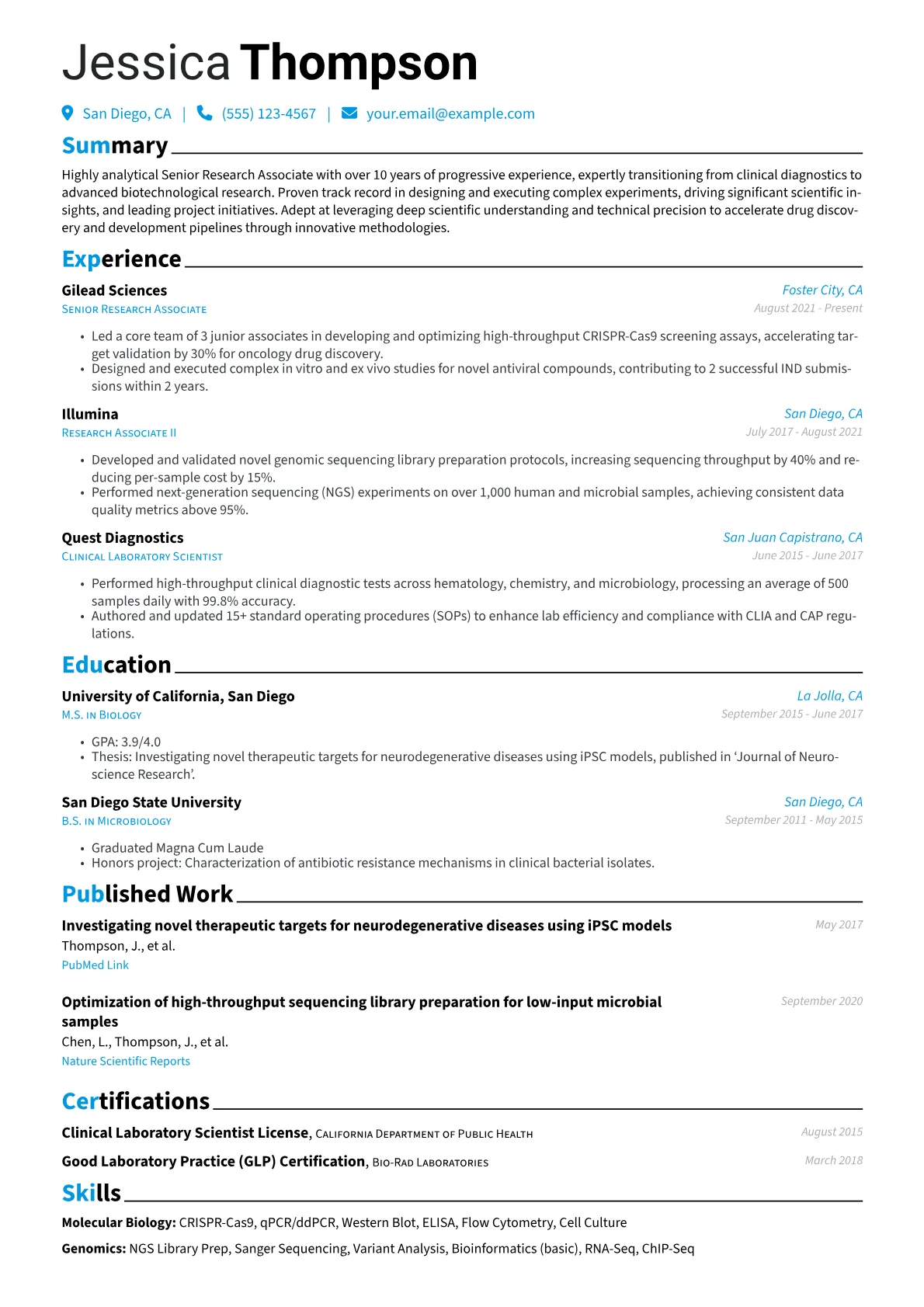 Senior Research Associate resume example, Career changer, page 1