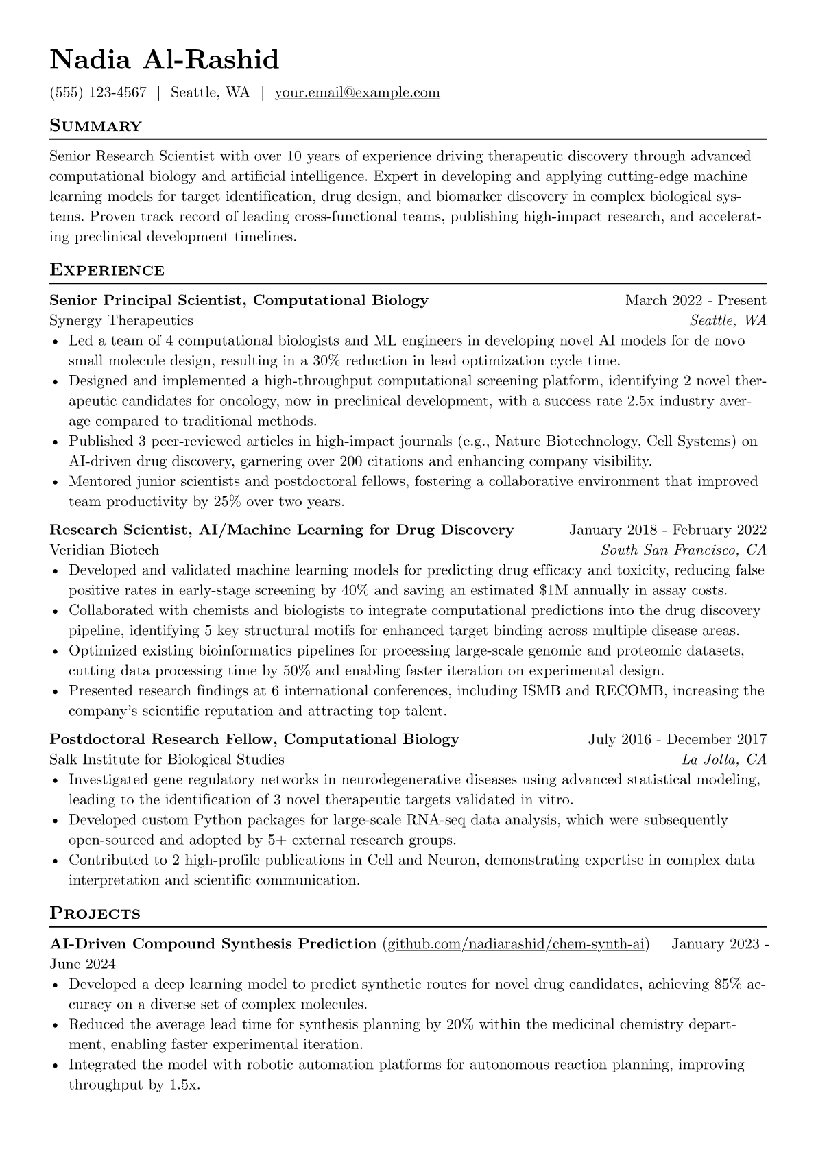 Senior Research Scientist resume example, Computational Biology, page 1