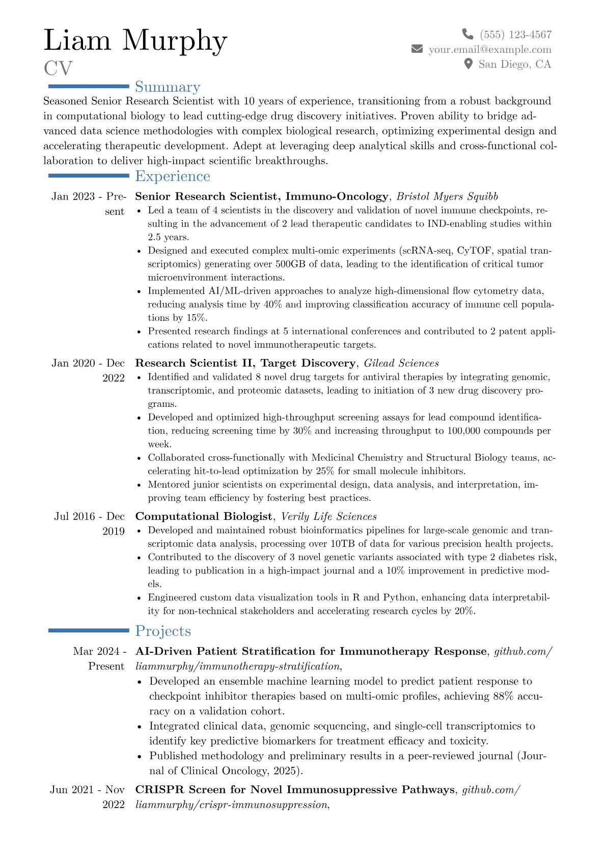 Senior Research Scientist resume example, Career changer, page 1