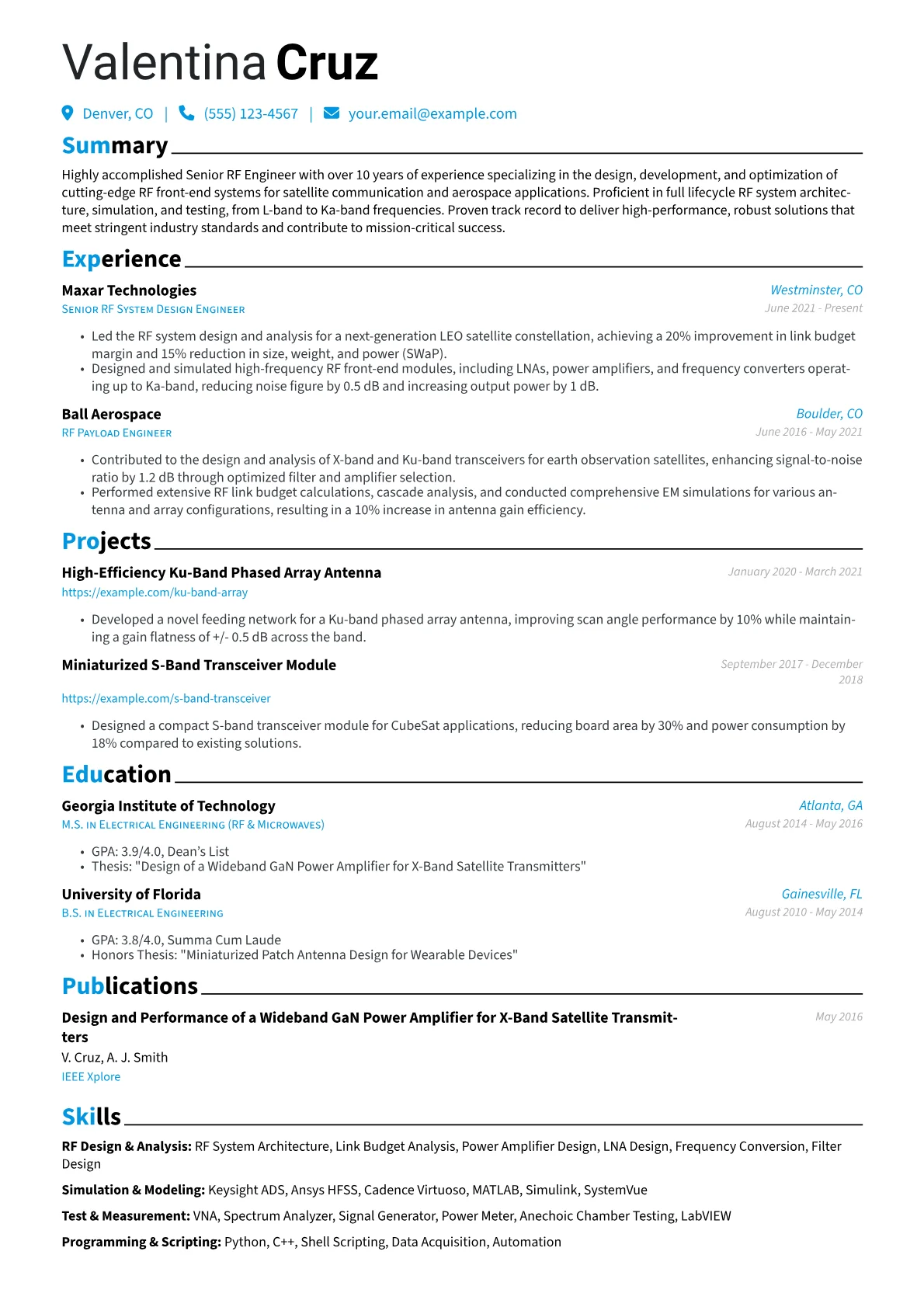 Senior RF Engineer resume example, Senior RF Engineer, page 1