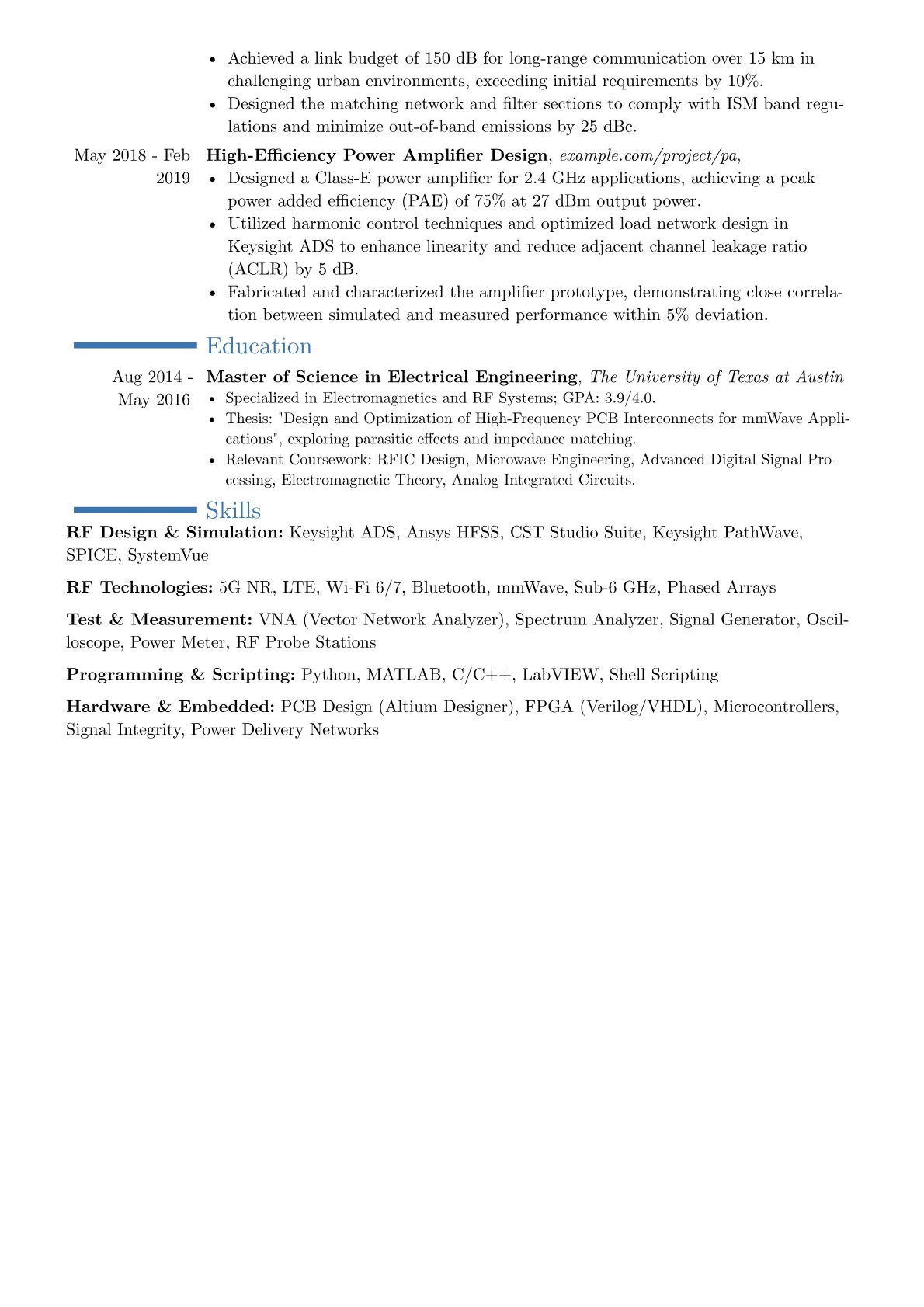 Senior RF Engineer resume example, Career changer, page 2