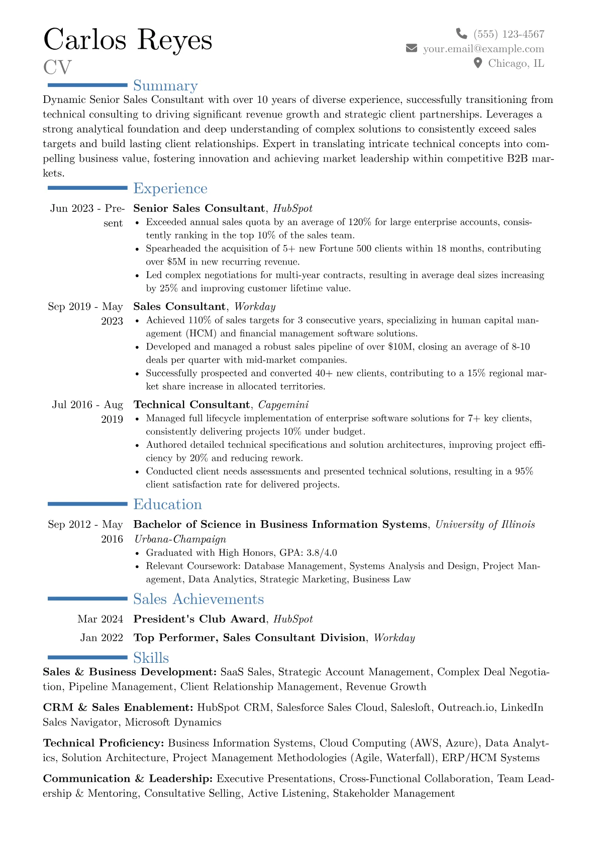 Senior Sales Consultant resume example, Career changer, page 1