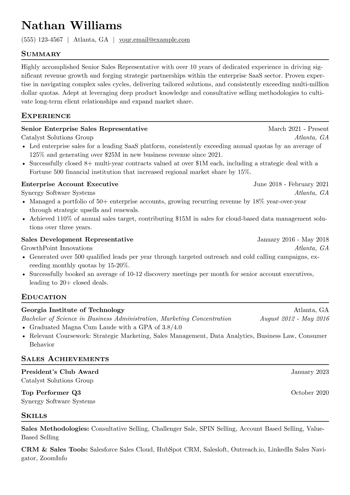 Senior Sales Representative resume example, Sales Methodologies, page 1