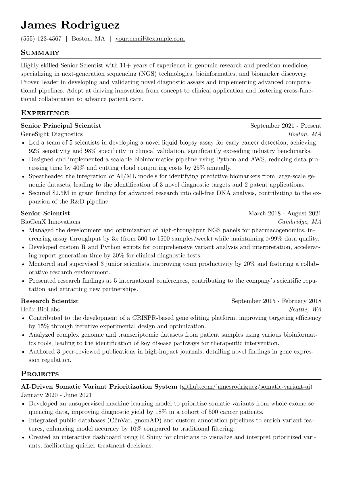 Senior Scientist resume example, Senior Scientist, page 1
