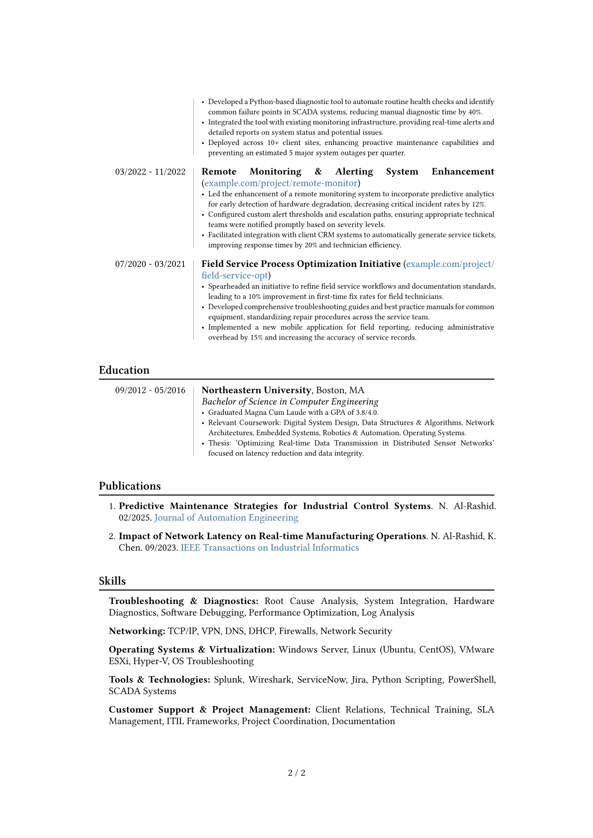 Senior Service Engineer resume example, Career changer, page 2