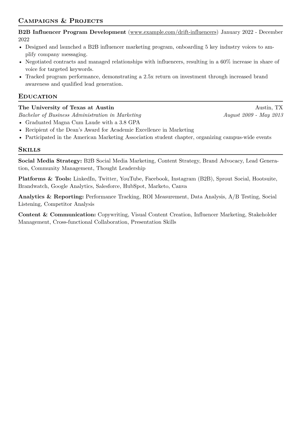 Senior Social Media Manager resume example, B2B Social Media, page 2