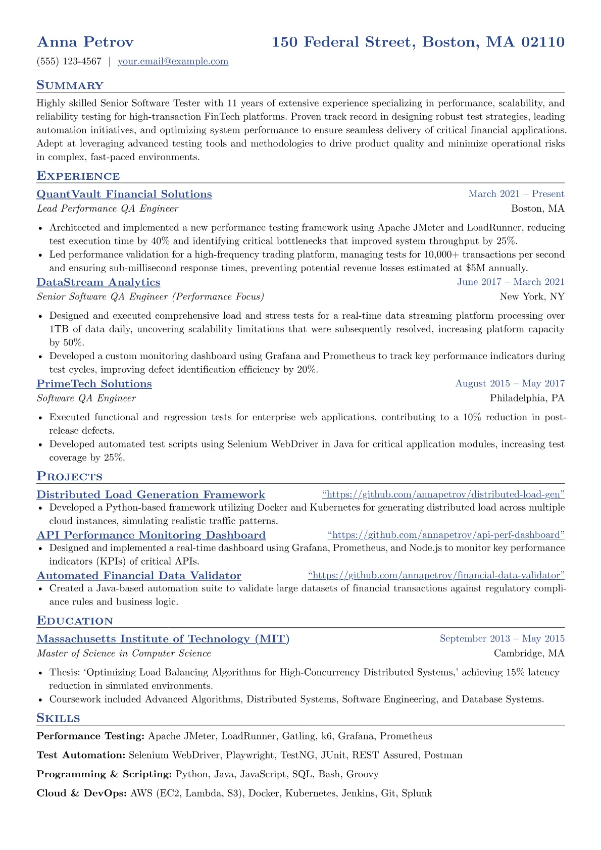 Senior Software Tester resume example, Senior Software Tester, page 1