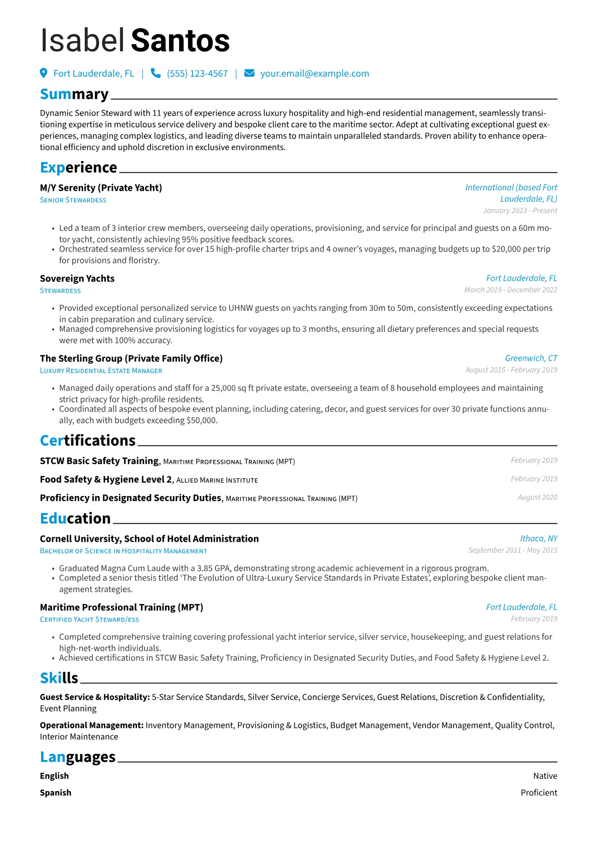 Senior Steward resume example, Career changer, page 1