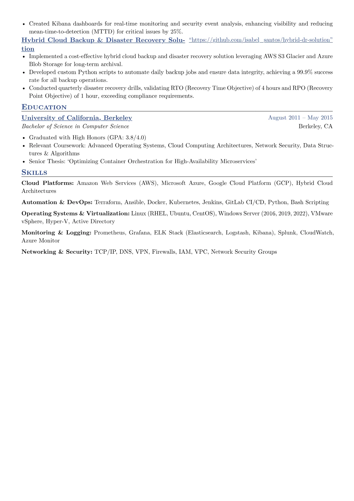 Senior System Administrator resume example, Cloud Infrastructure, page 2