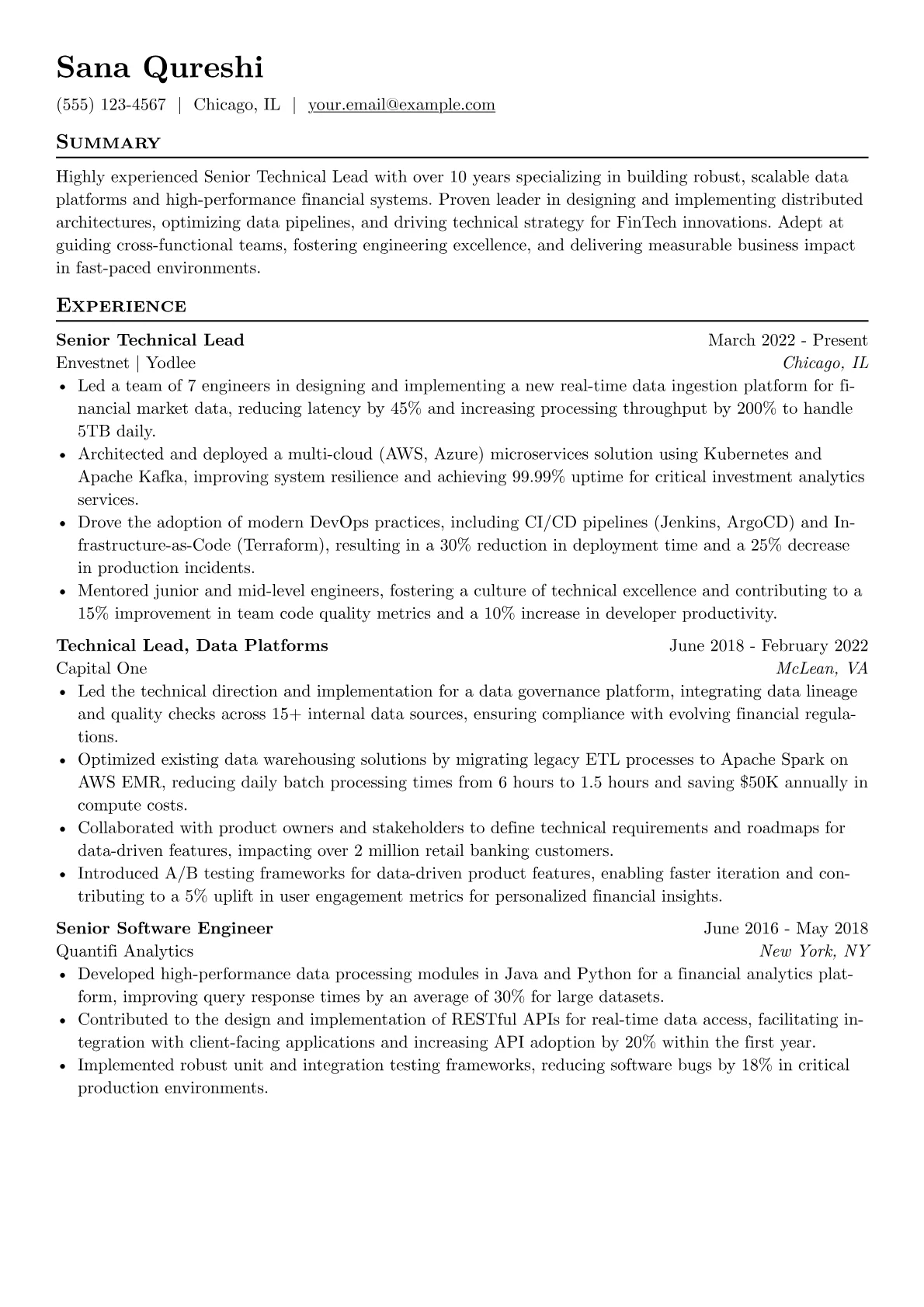 Senior Technical Lead resume example, Senior Technical Lead, page 1