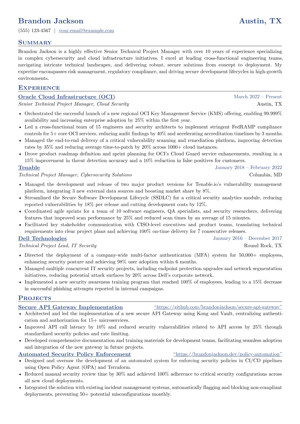 Senior Technical Project Manager resume example, Senior Technical Project, page 1