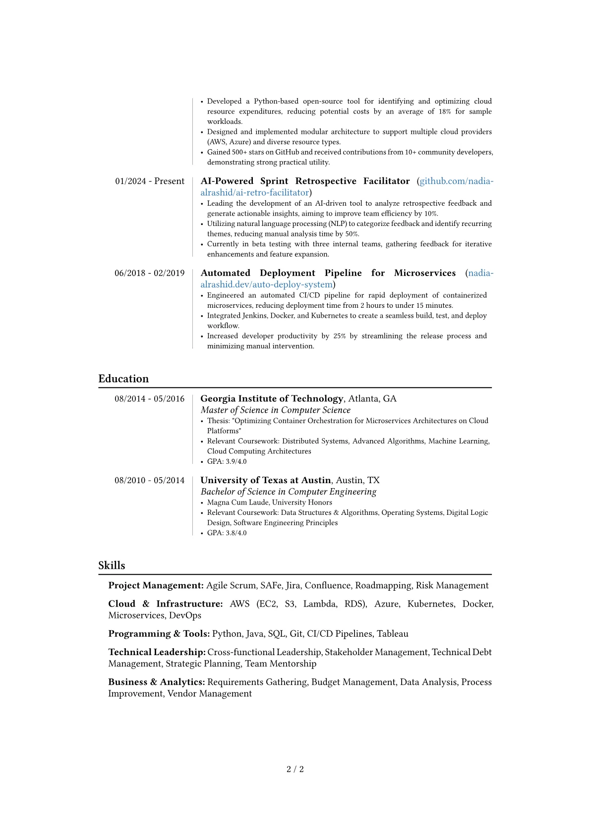 Senior Technical Project Manager resume example, Career changer, page 2