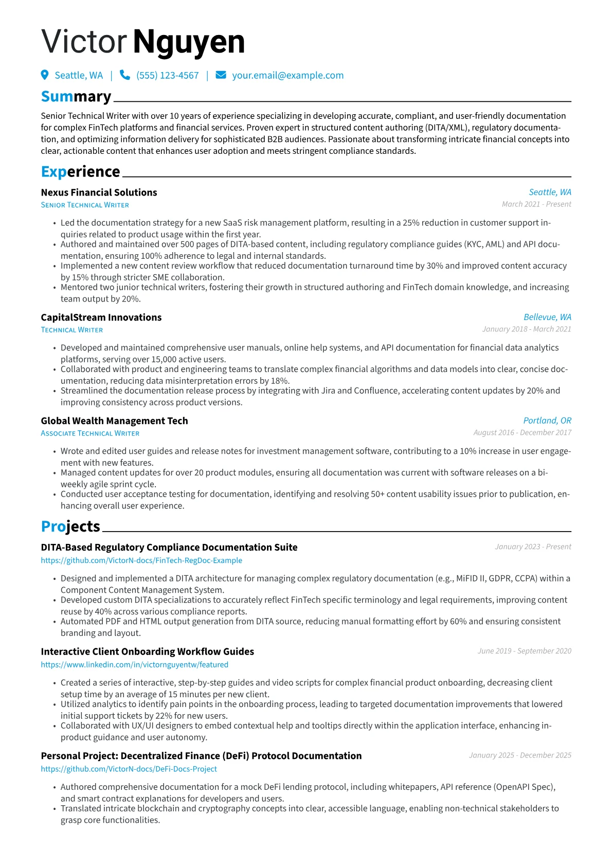 Senior Technical Writer resume example, Senior Technical Writer, page 1