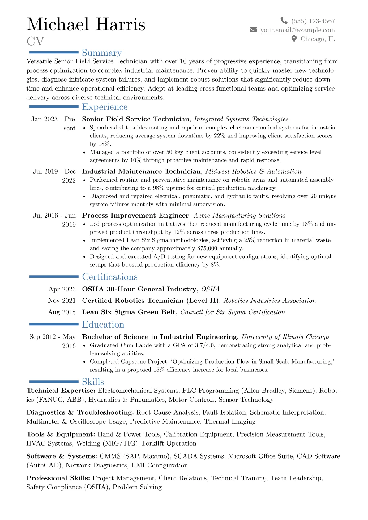 Senior Technician resume example, Career changer, page 1