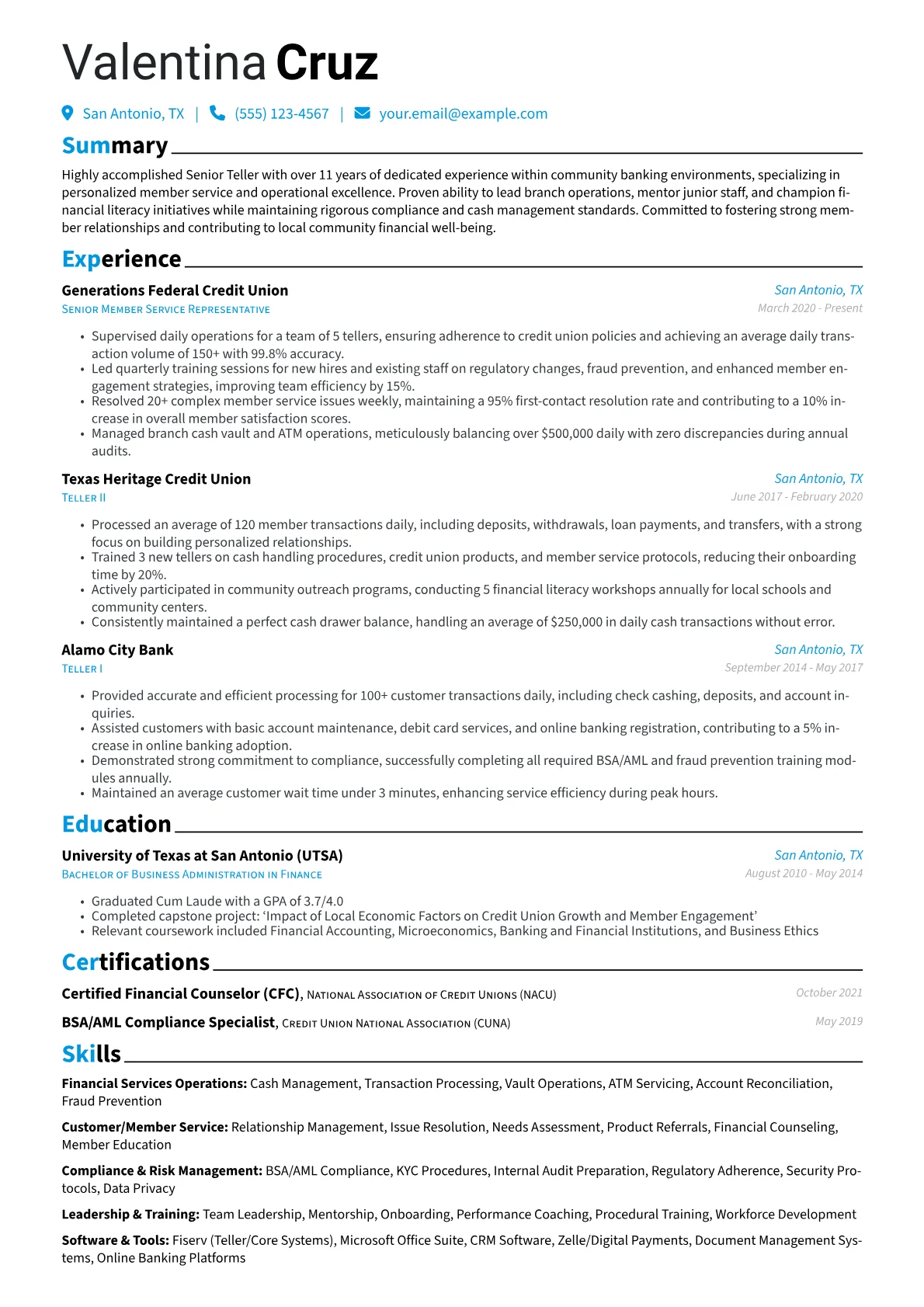 Senior Teller resume example, Senior Teller - Community, page 1