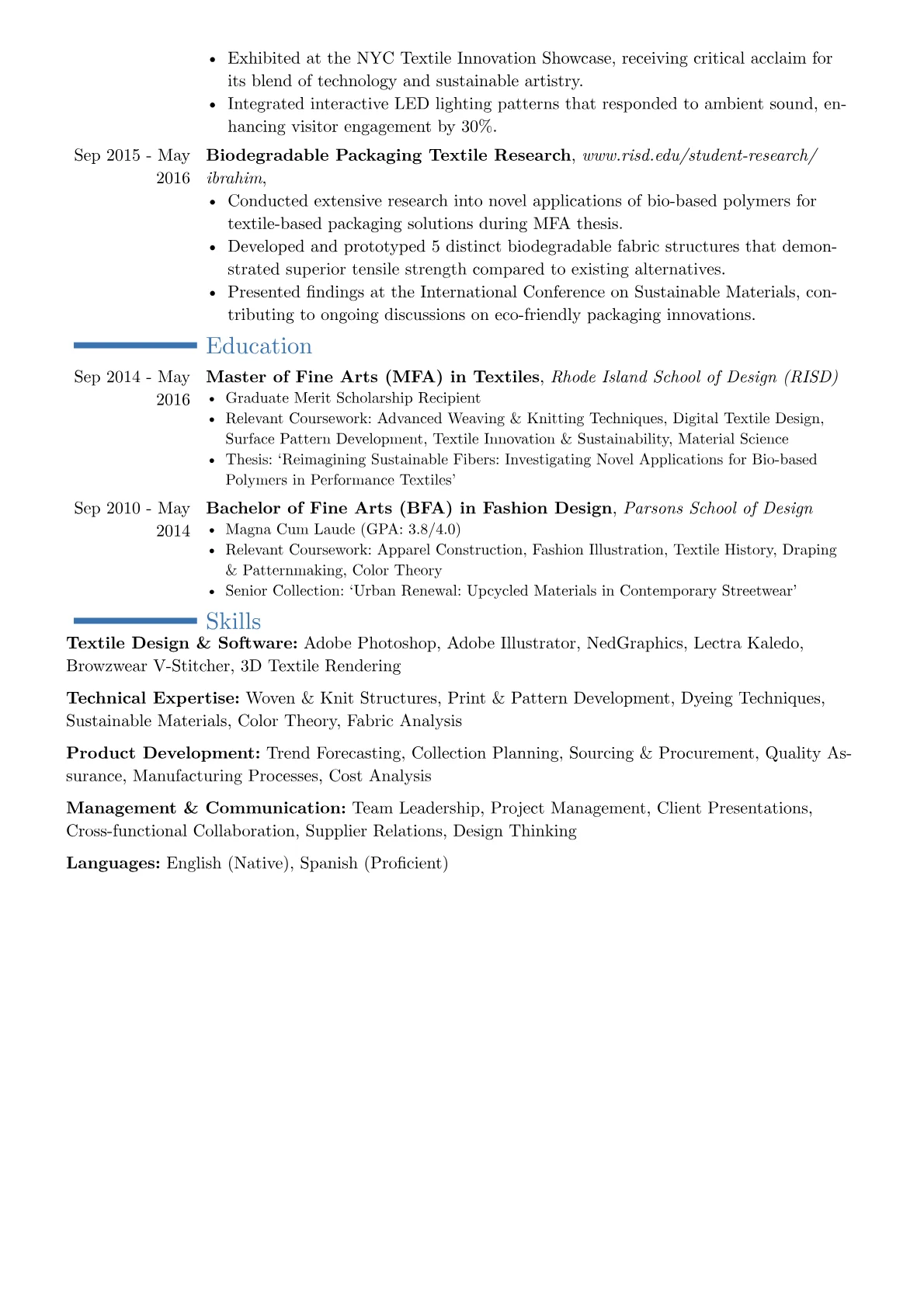 Senior Textile Designer resume example, Career changer, page 2
