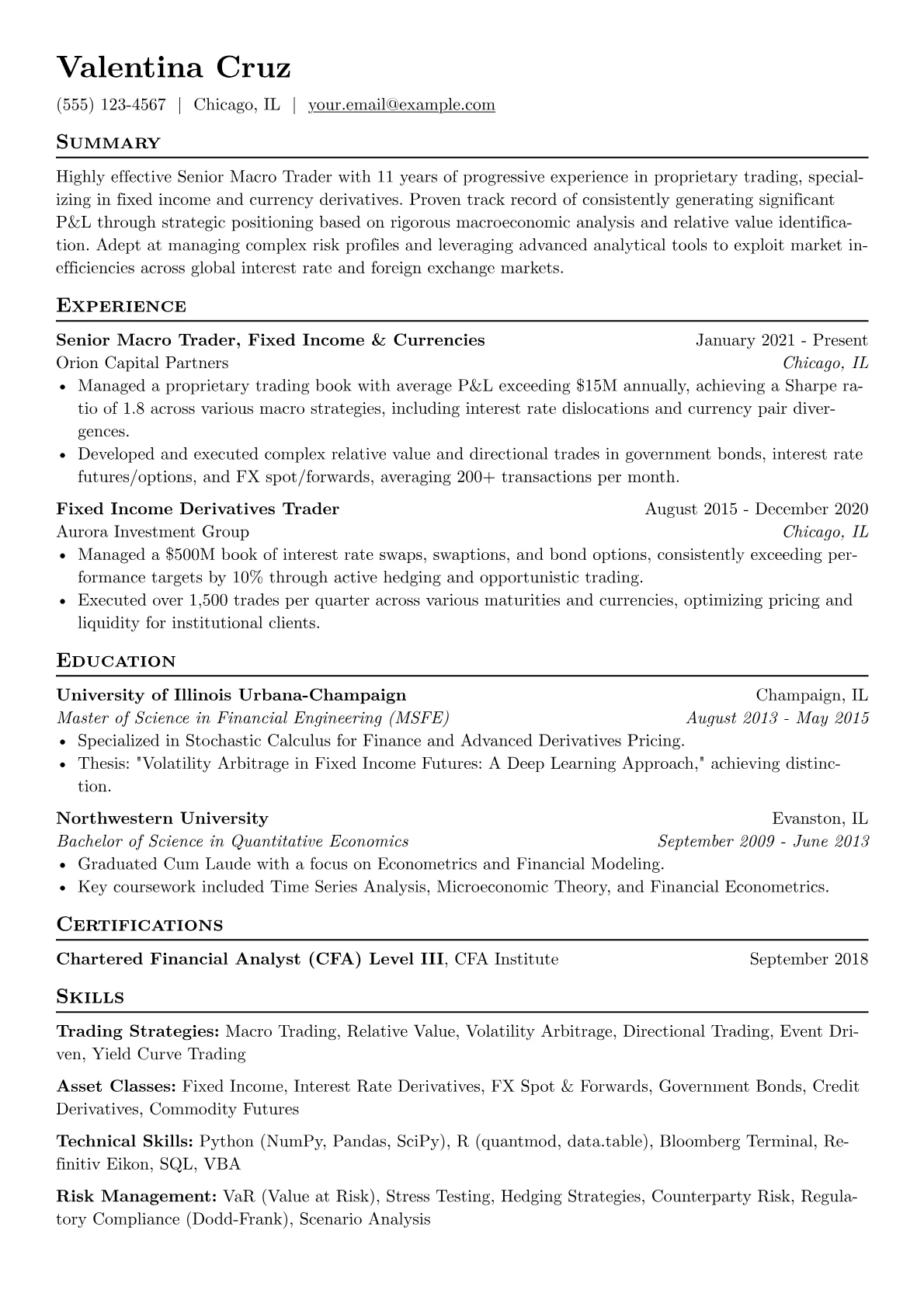 Senior Trader resume example, Senior Macro Trader, page 1