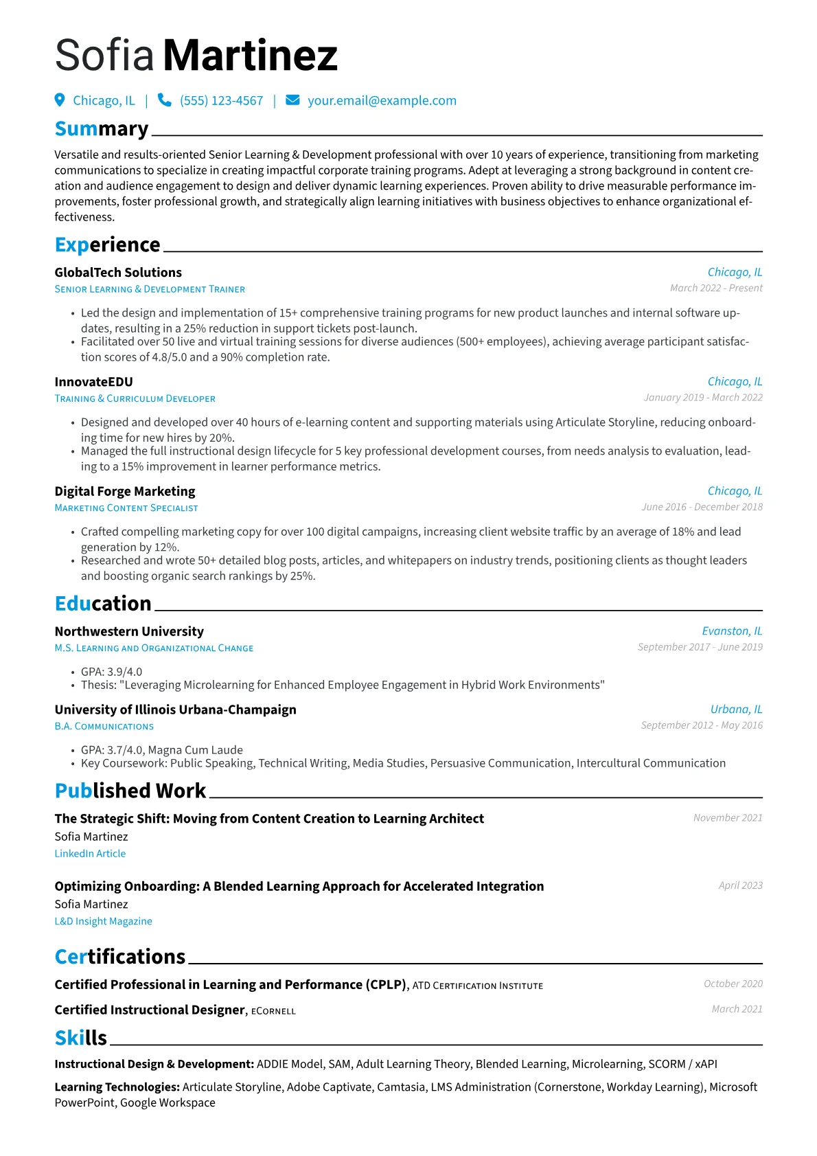 Senior Trainer resume example, Career changer, page 1