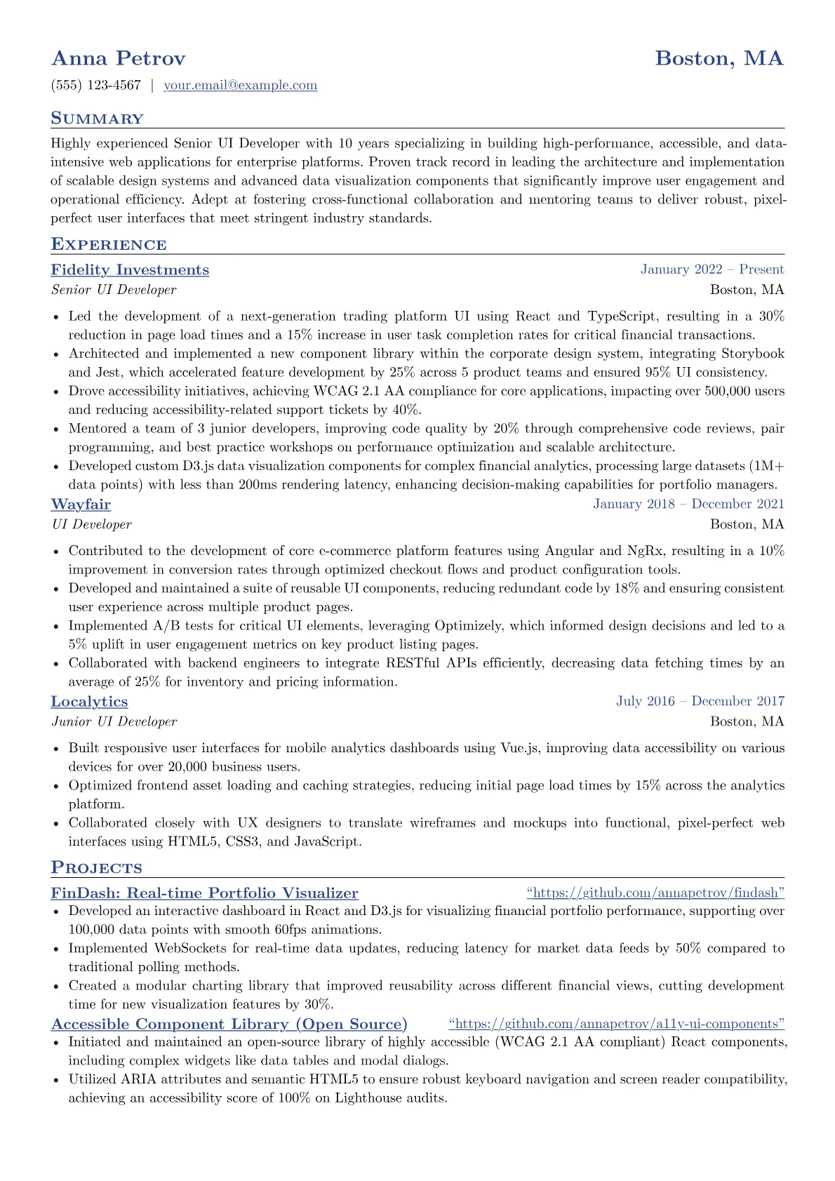Senior UI Developer resume example, Frontend Frameworks, page 1
