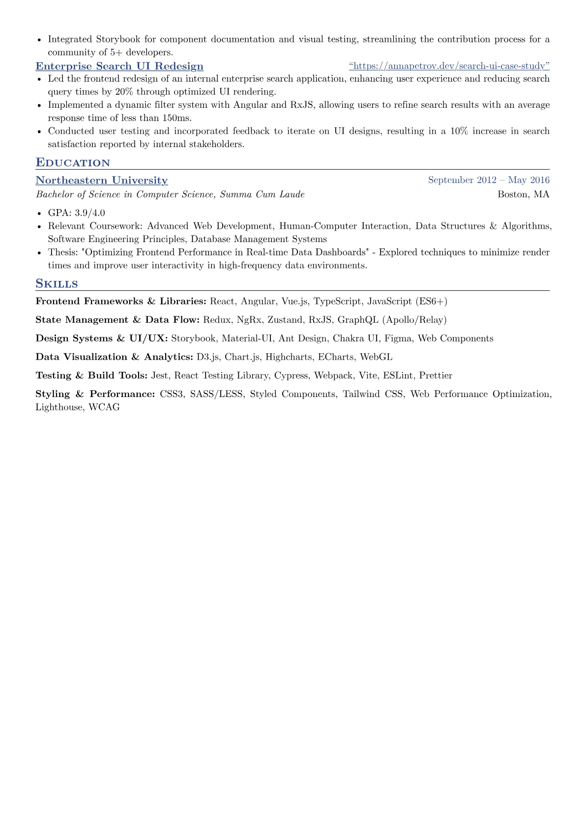 Senior UI Developer resume example, Frontend Frameworks, page 2
