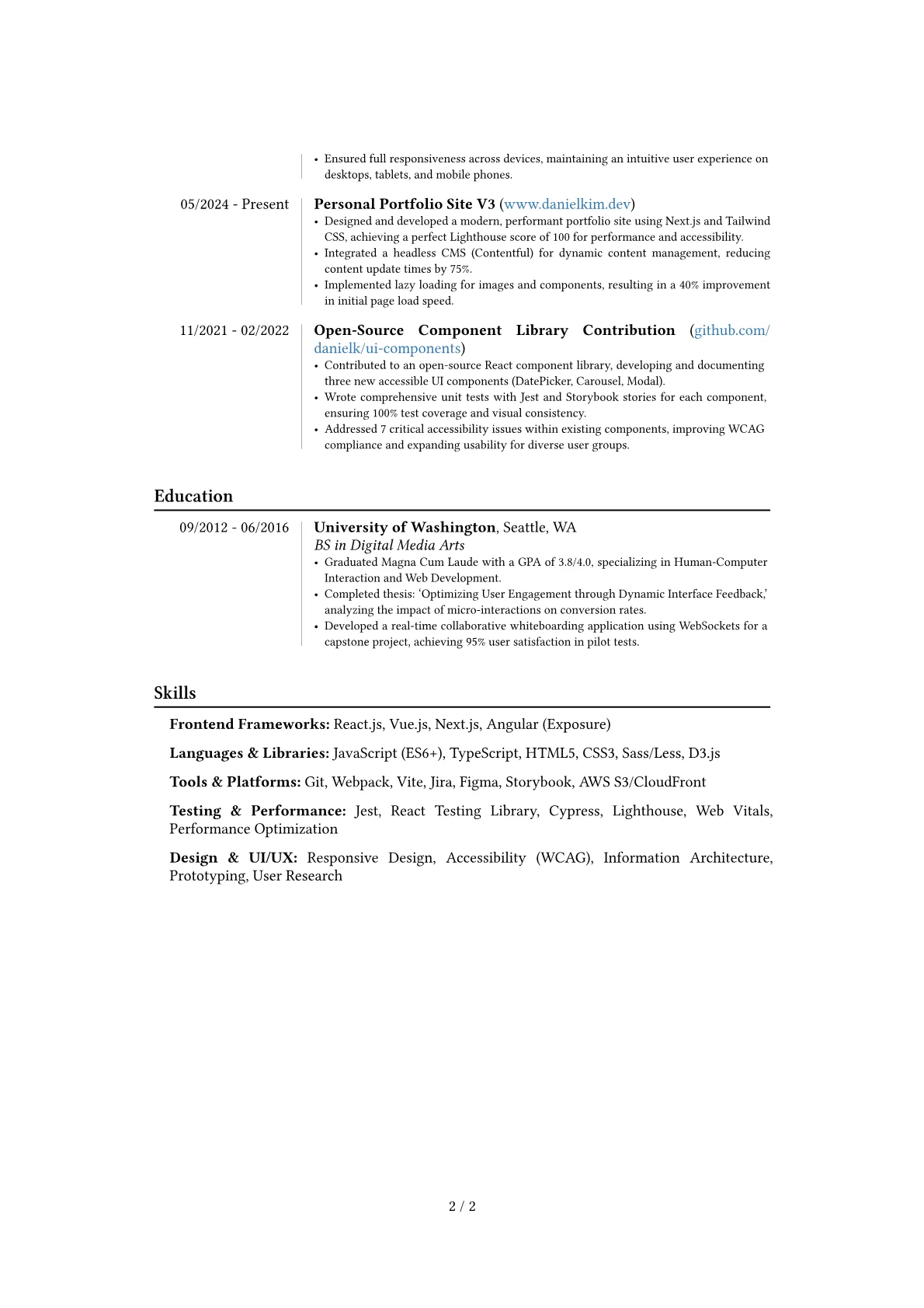 Senior UI Developer resume example, Career changer, page 2