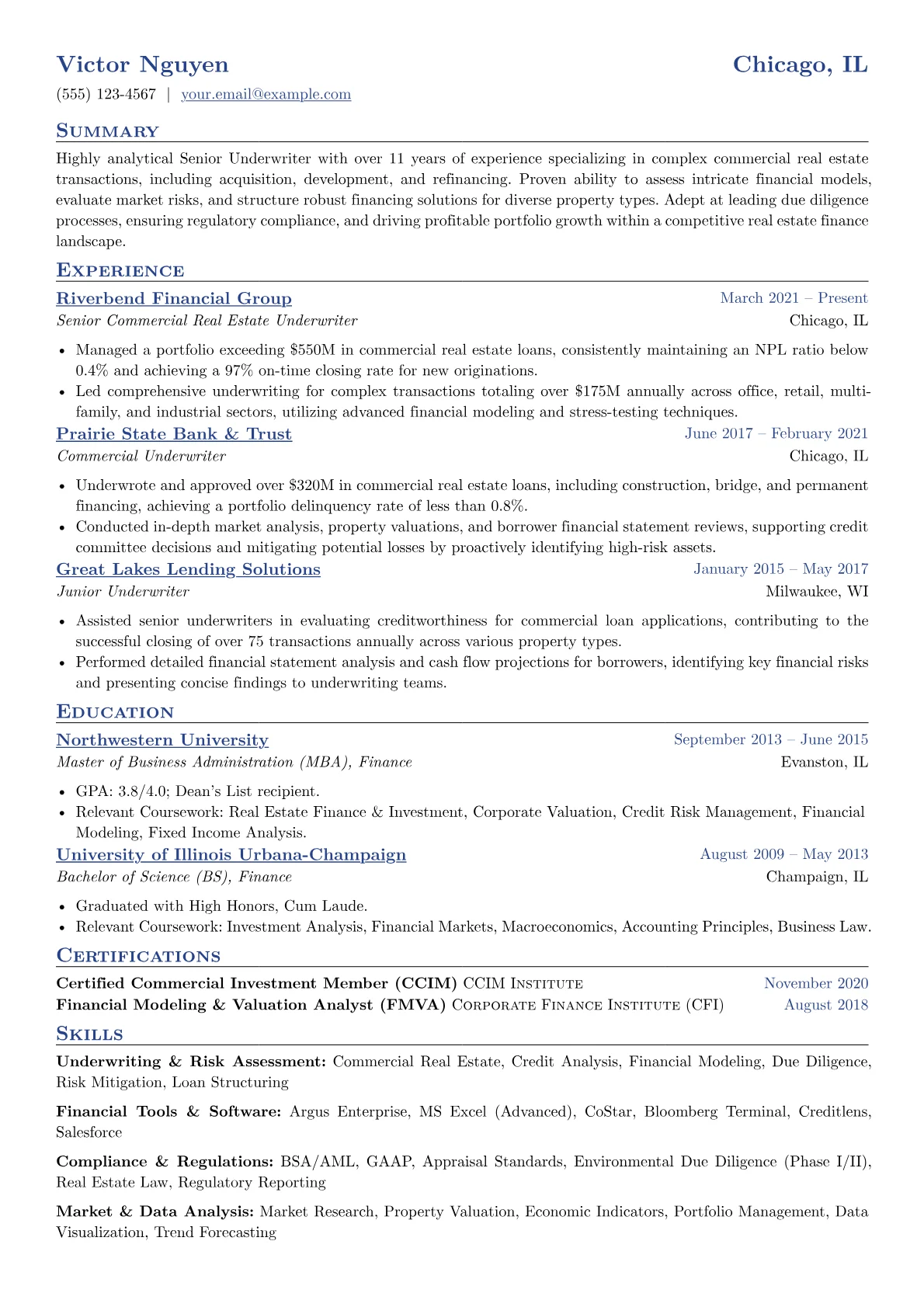 Senior Underwriter resume example, Commercial Real Estate, page 1