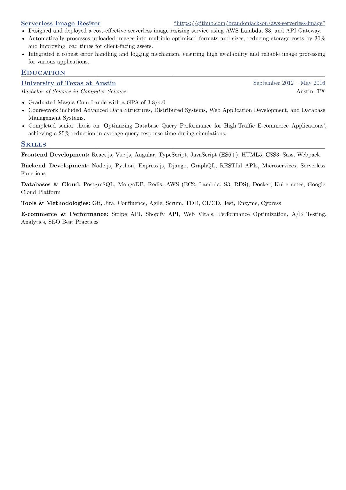 Senior Web Developer resume example, E-commerce & Performance, page 2