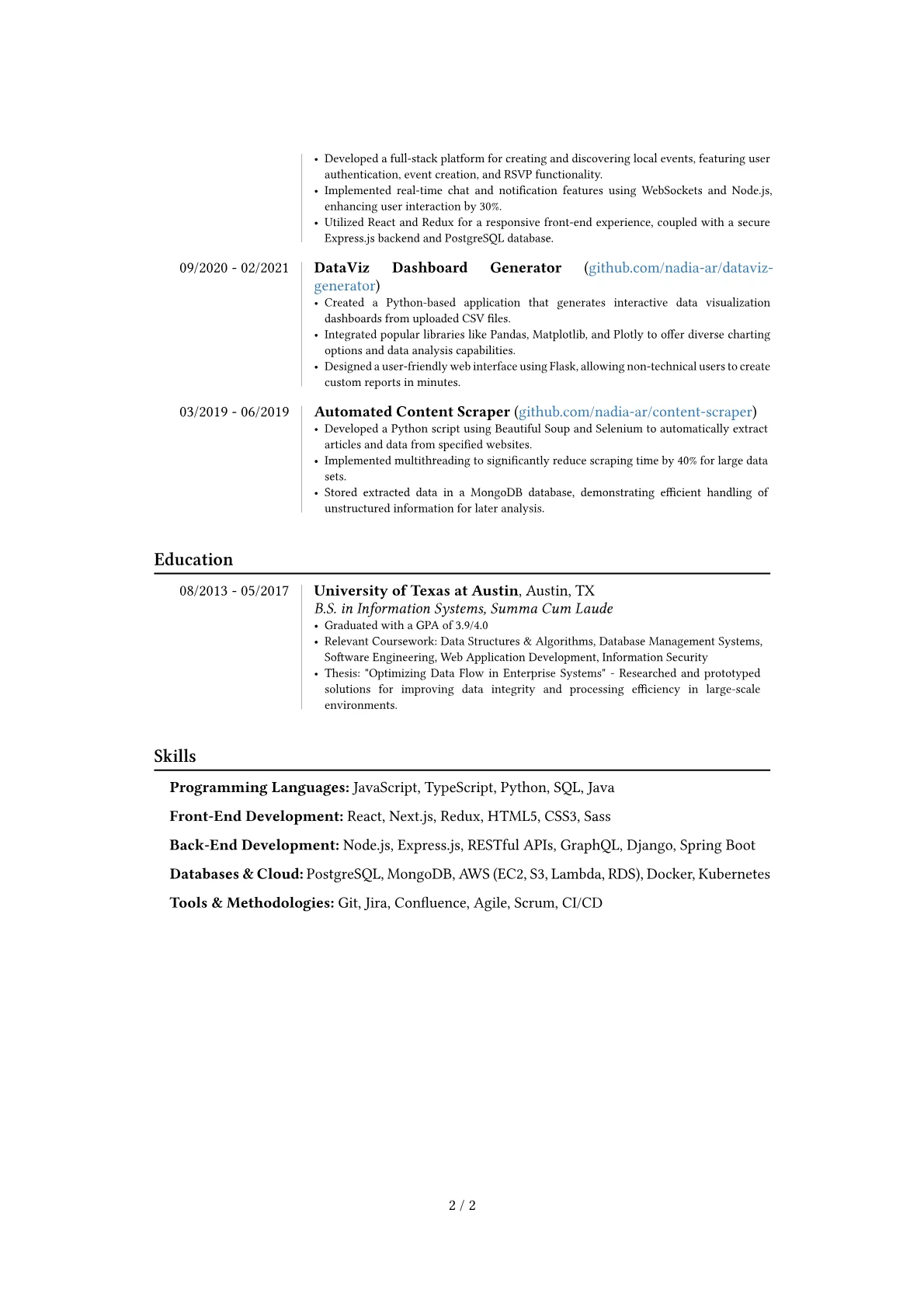 Senior Web Developer resume example, Career changer, page 2