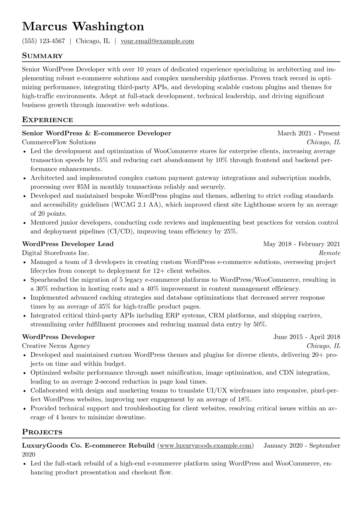 Senior WordPress Developer resume example, Senior WordPress Developer, page 1