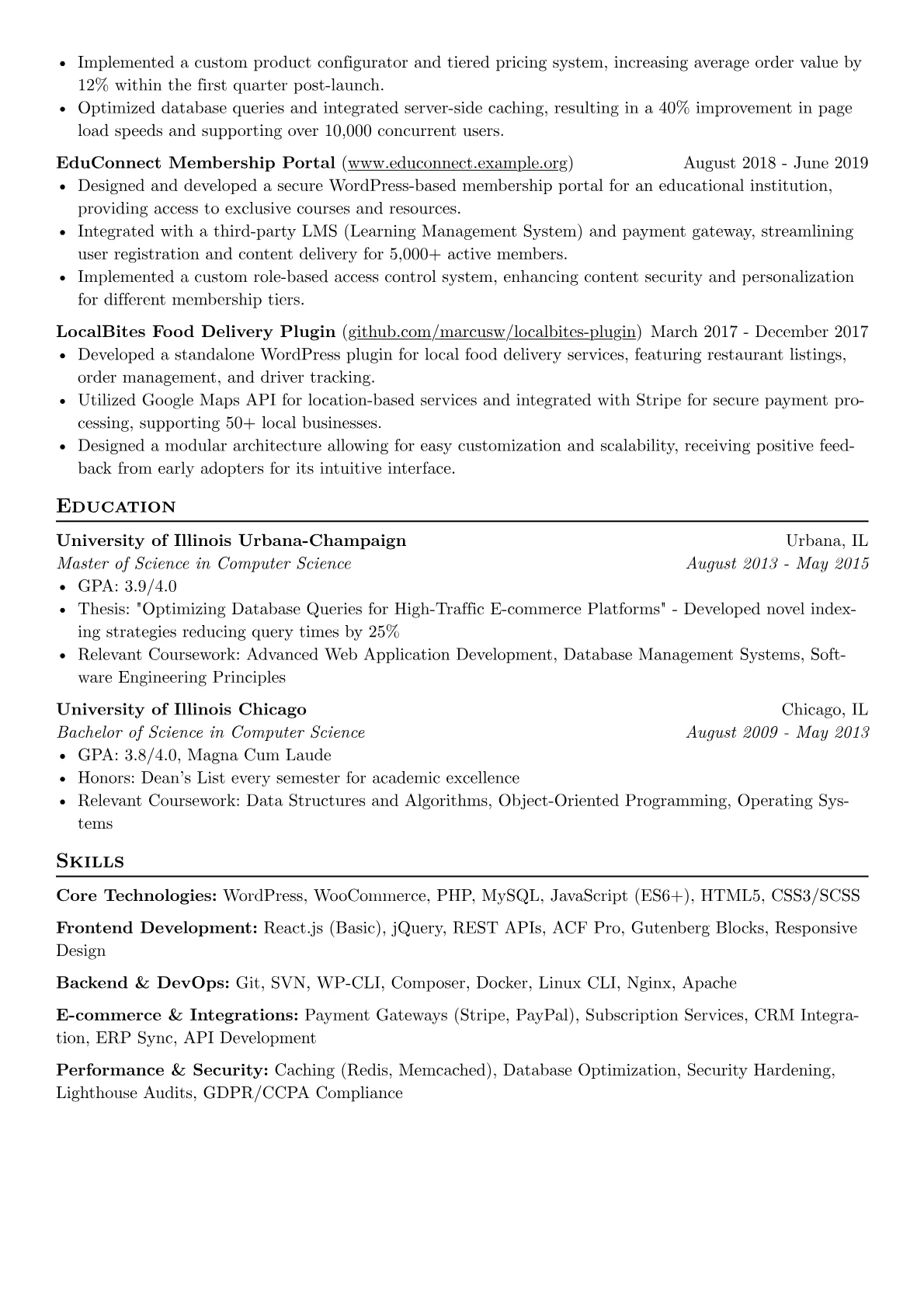 Senior WordPress Developer resume example, Senior WordPress Developer, page 2