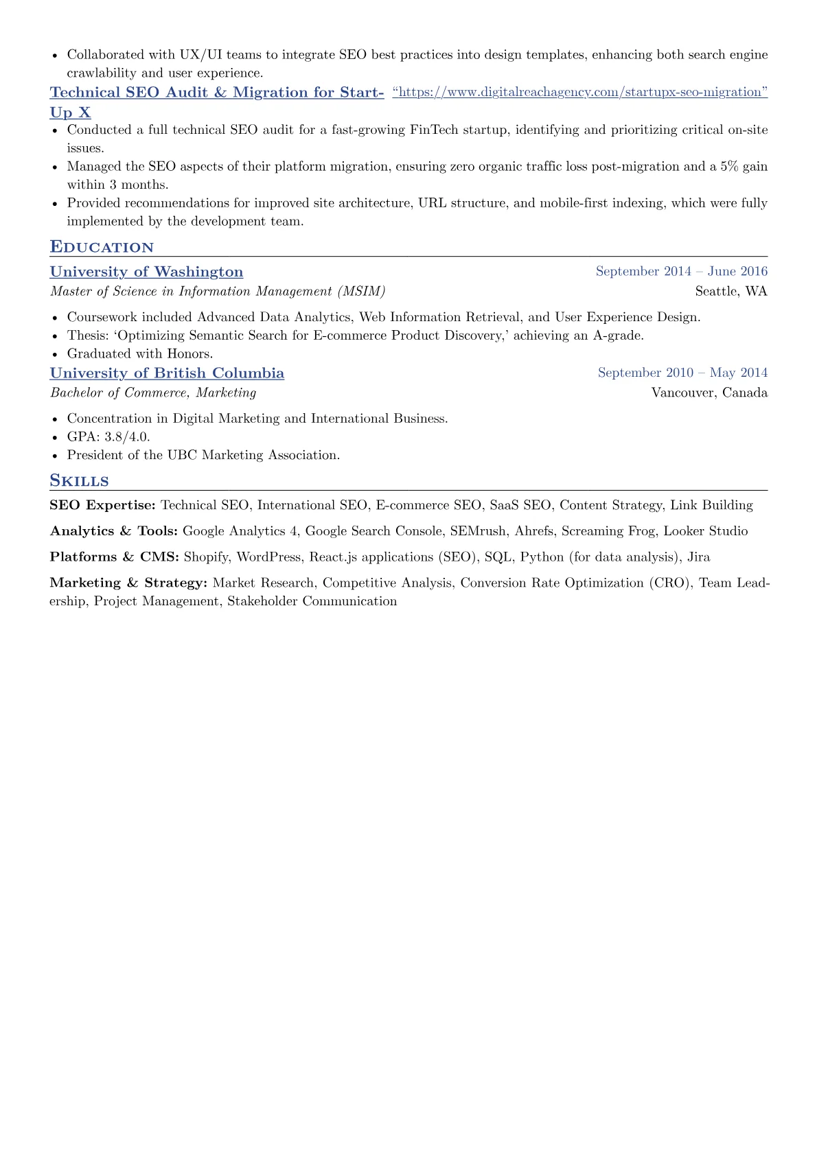 SEO Marketing Manager resume example, SEO Expertise, page 2