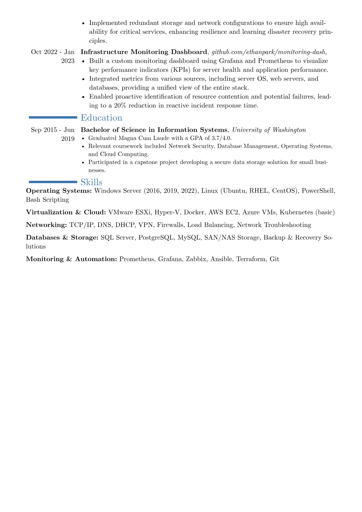 Server Administrator resume example, Career changer, page 2